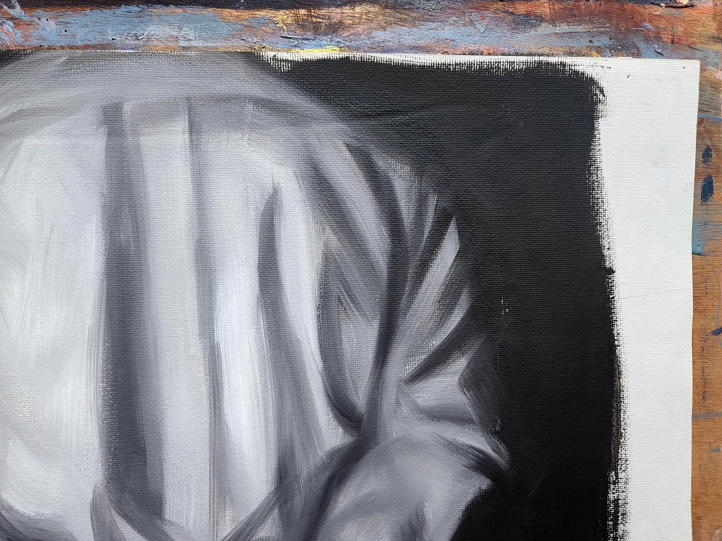 Greeny in my Dream, 18x24 inches black and white oil paint on canvas paper by Kenney Mencher (14).jpg