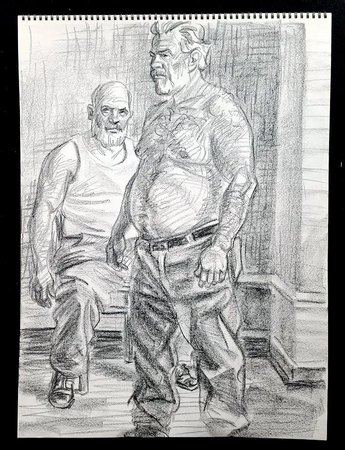 Companions, 24x18 inches, crayon on paper, by Kenney Mencher.jpg