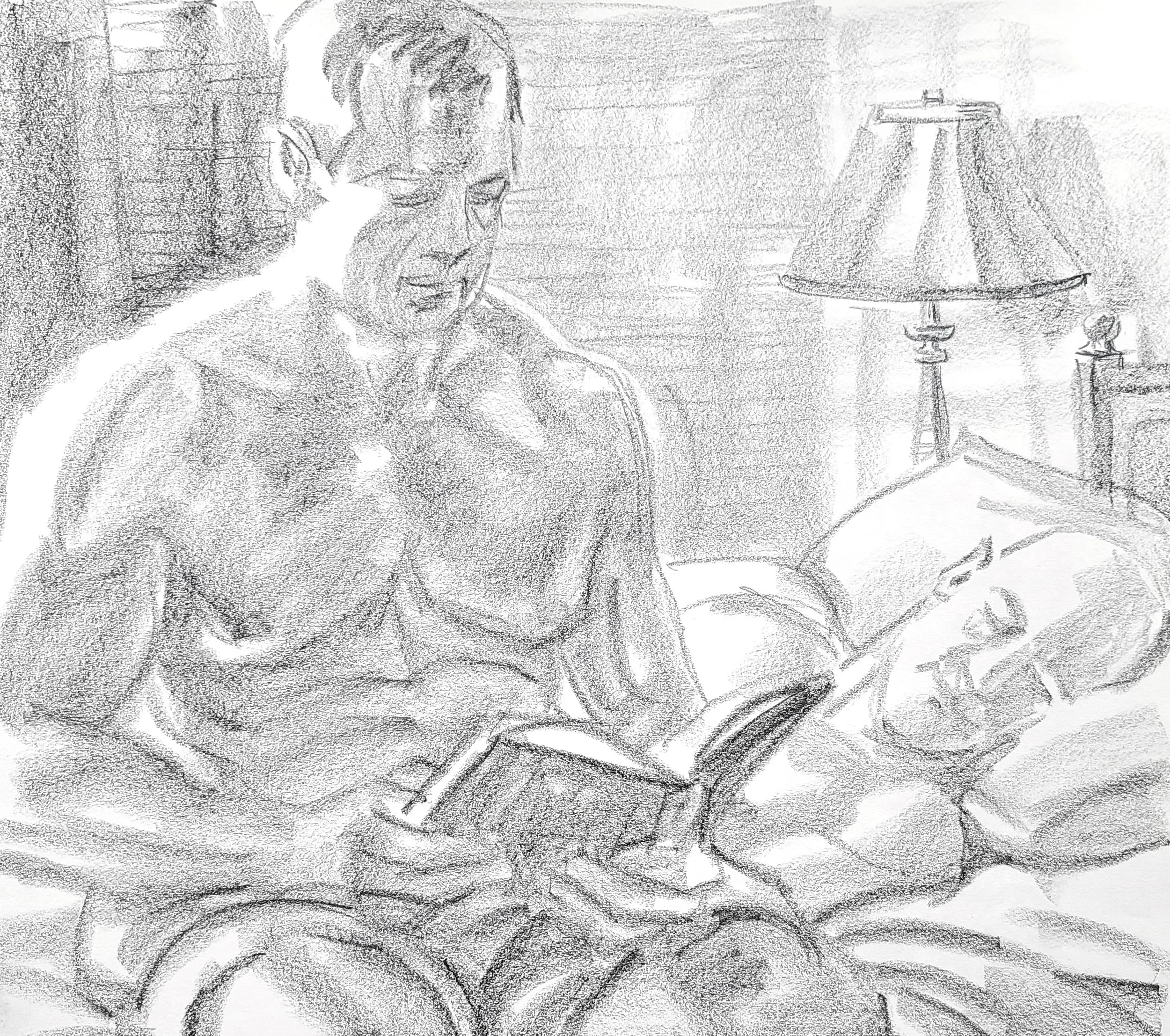 Longtime Companions (2), 24x18 inches, crayon on paper, by Kenney Mencher dtl .jpg