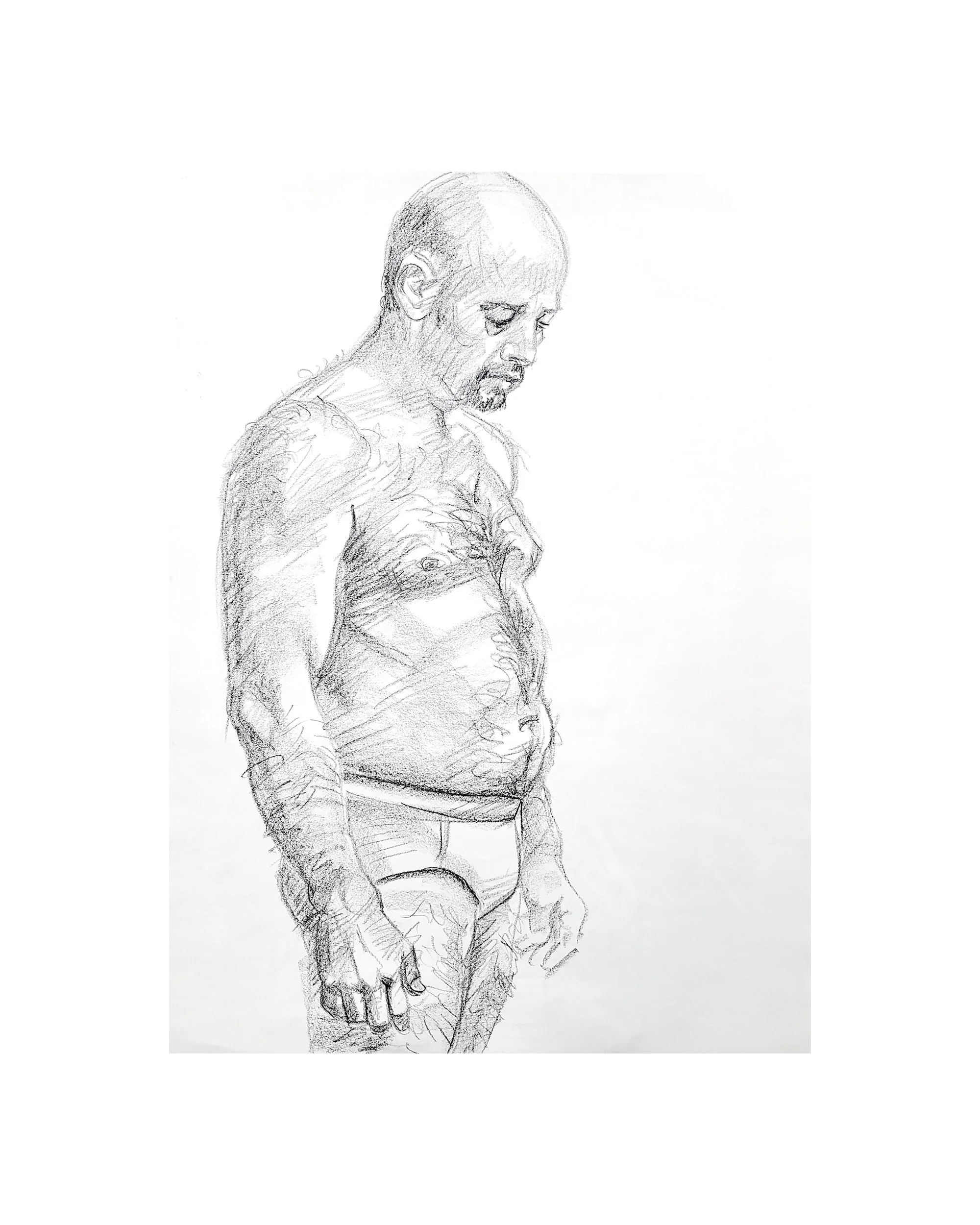 Self Portrait in Underwear, 24x18 inches, crayon on paper, by Kenney Mencher