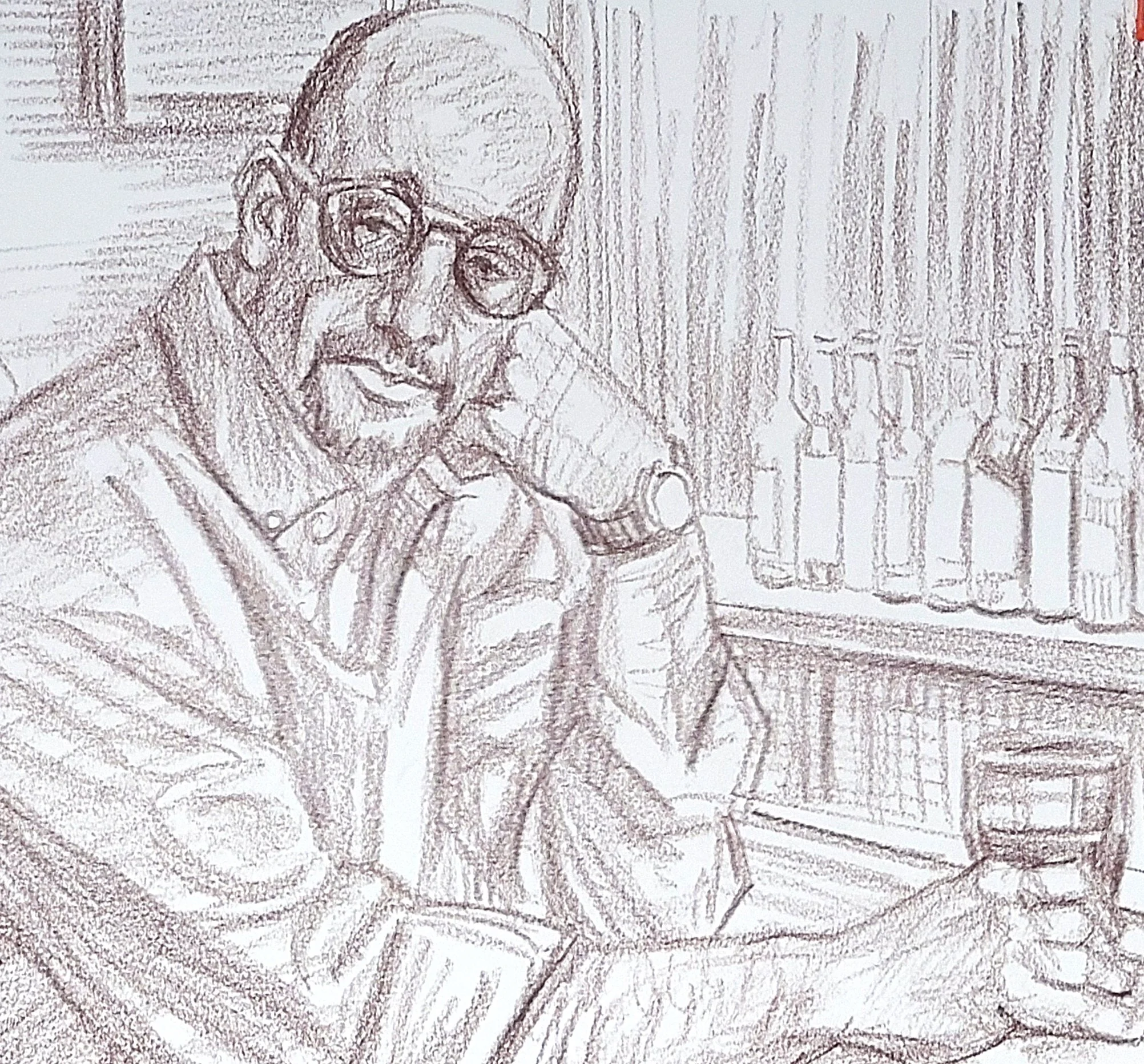 Saturday Night in a Bar, 20x16 inches, crayon on toned paper by Kenney Mencher dt2l.jpg