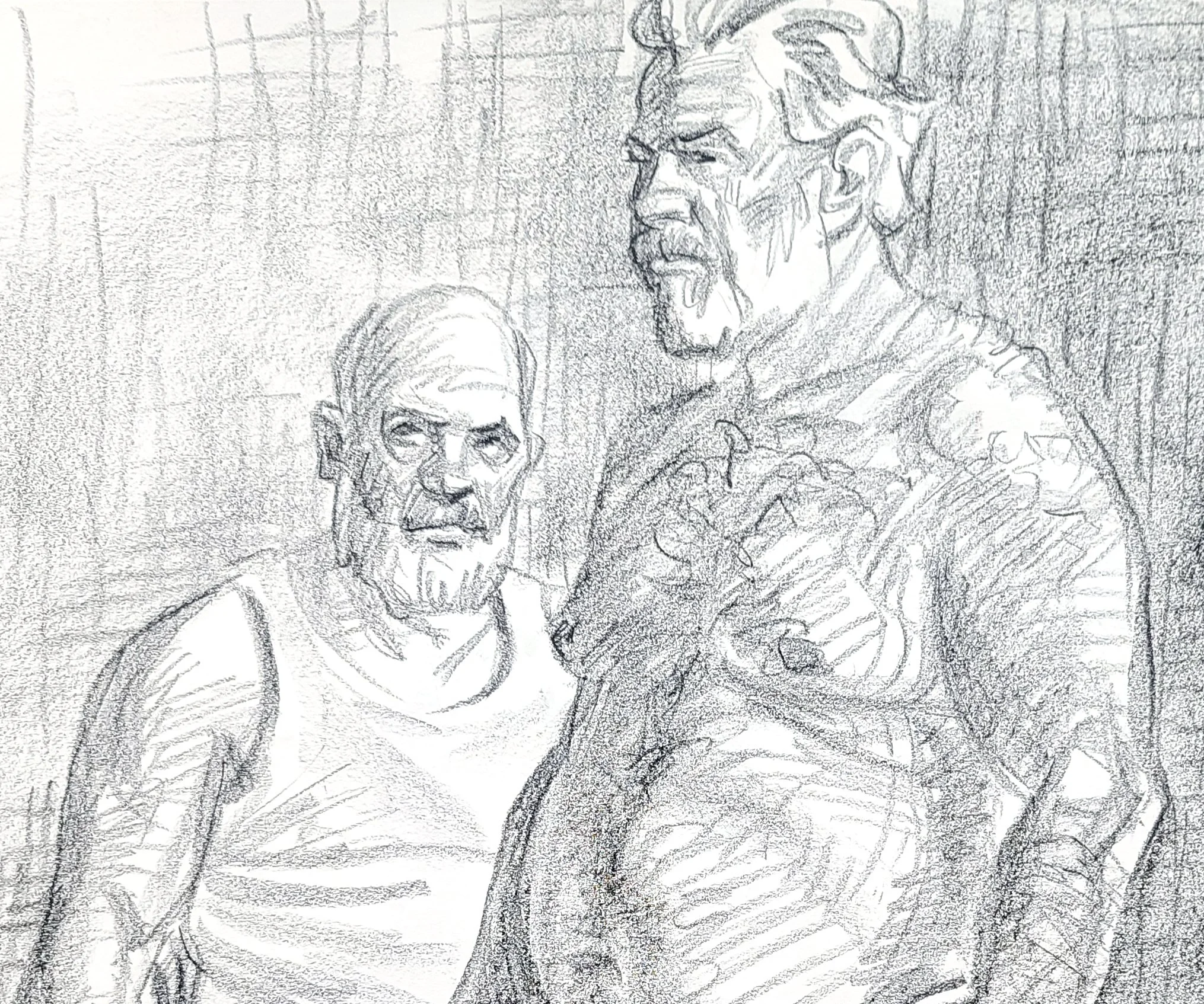 Companions, 24x18 inches, crayon on paper, by Kenney Mencher detail.jpg