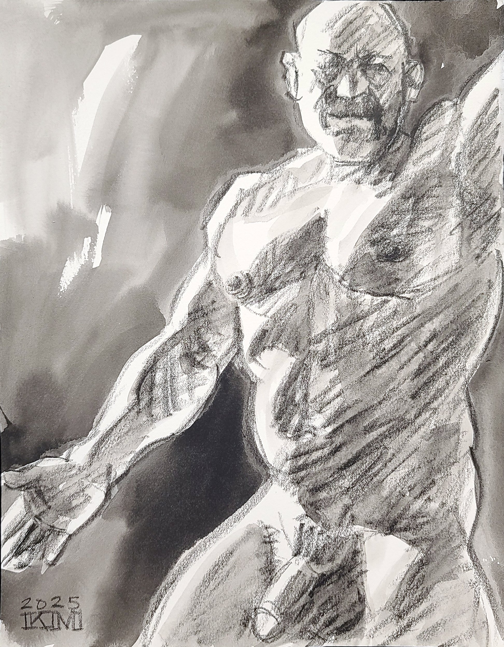 Athlete, 11x14 inches, crayon and watercolor on Rives BFK by Kenney Mencher .jpg
