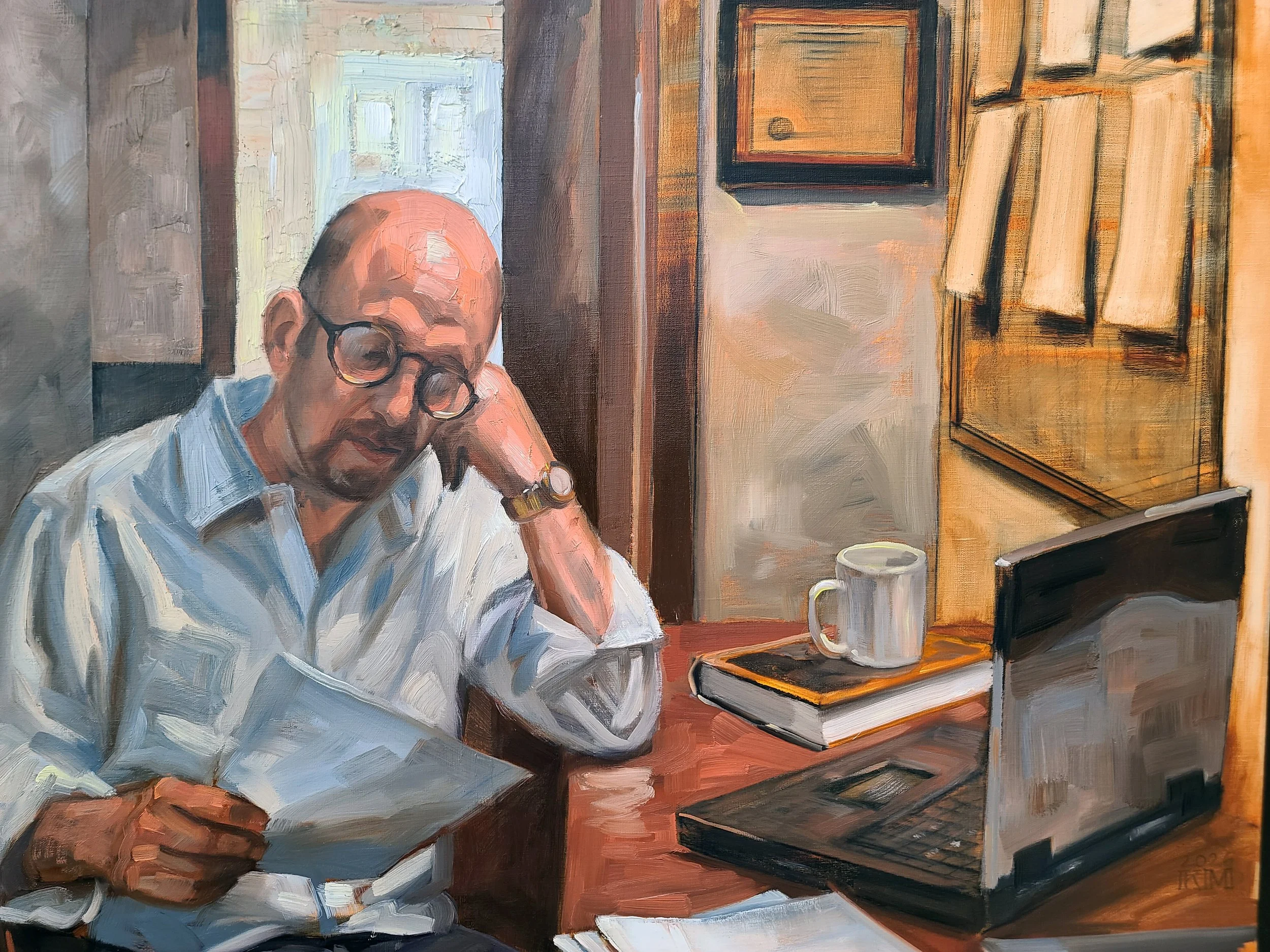 Self Portrait, Office Hours, 48x36 inches, oil on canvas, by Kenney Mencher  (1).jpg