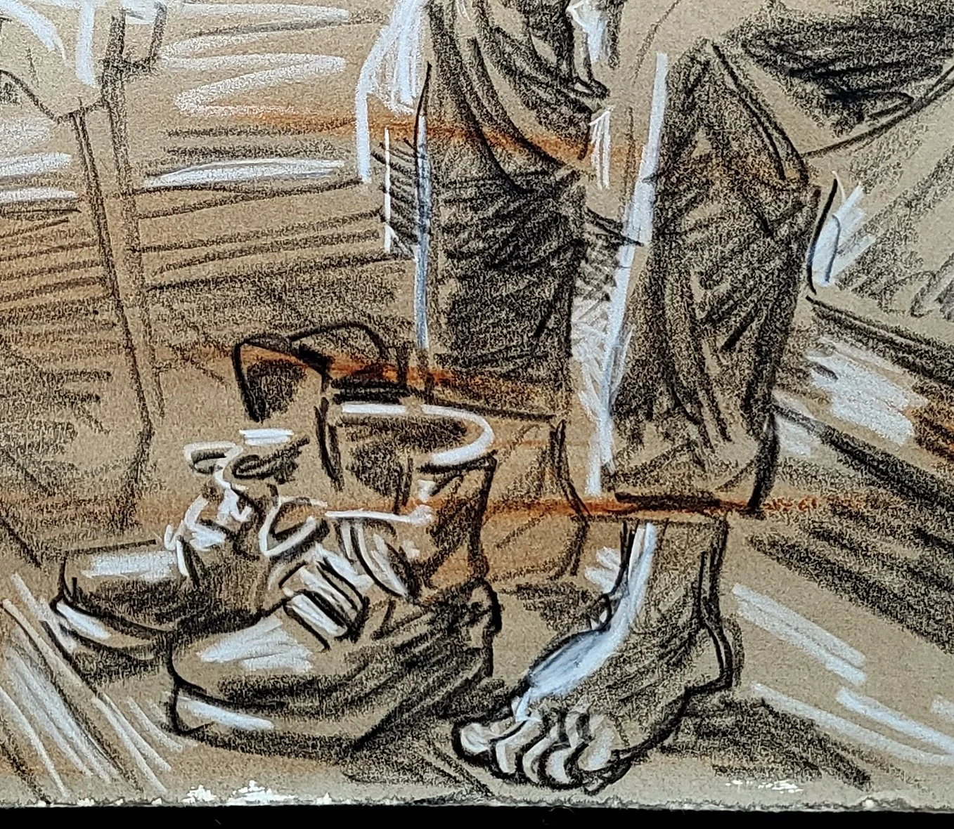 Self Portrait with another Figure, 22x30 inches, crayon on toned Rives BFK, by Kenney Mencher dt2l.jpg