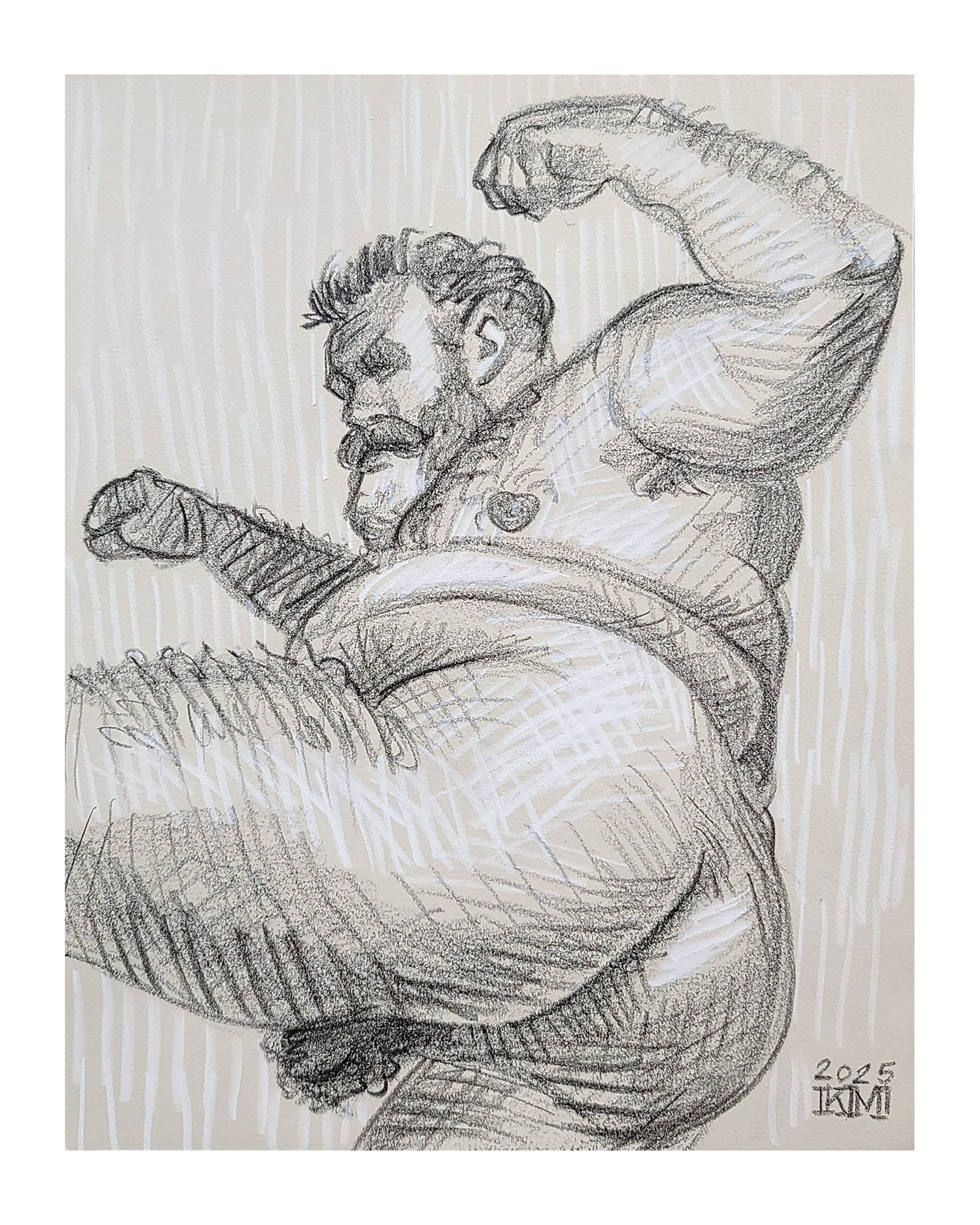 Beef and Bravado, 11x14 inches, black and white crayon on gray Rives BFK, by Kenney Mencher Square.jpg