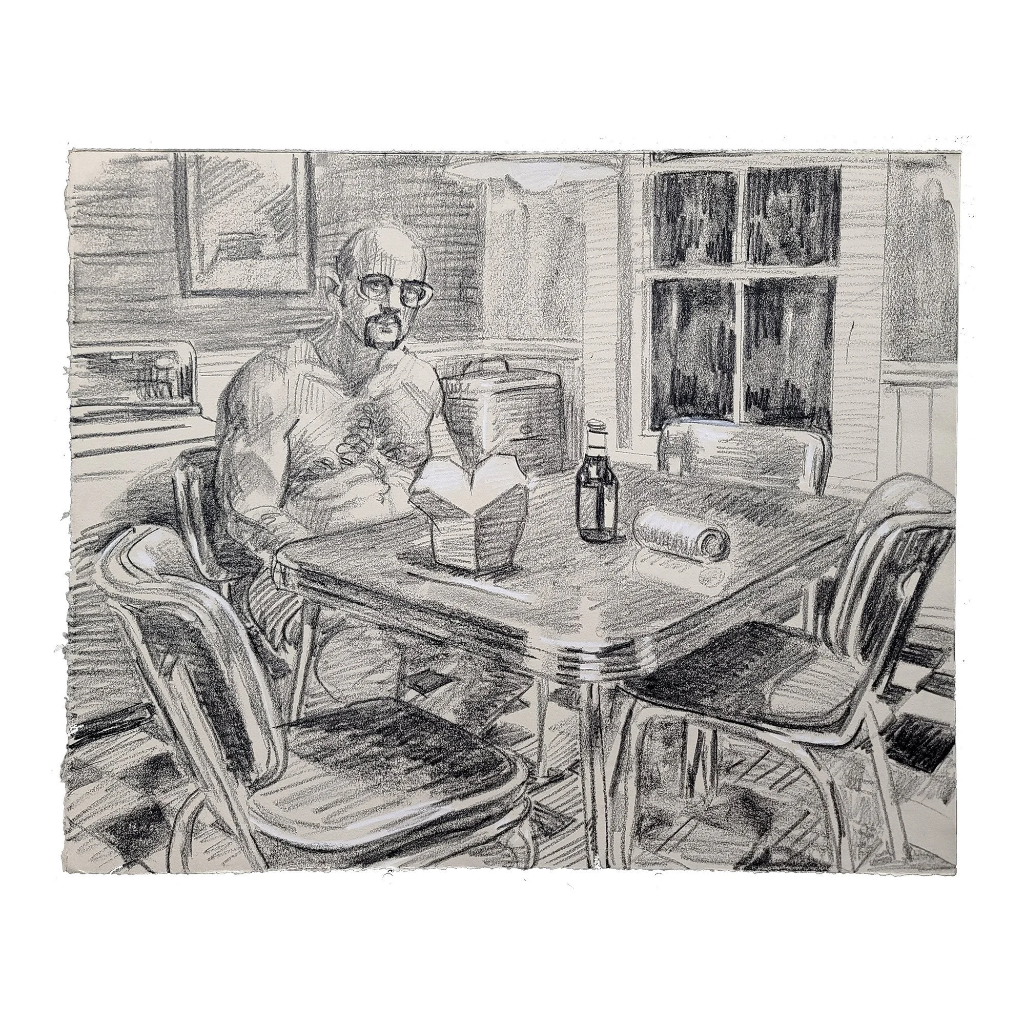 Study for Sunday 12-25 AM (Kitchen), 16x20 inches, crayon on toned Rives BFK, by Kenney Mencher Etsy.jpg