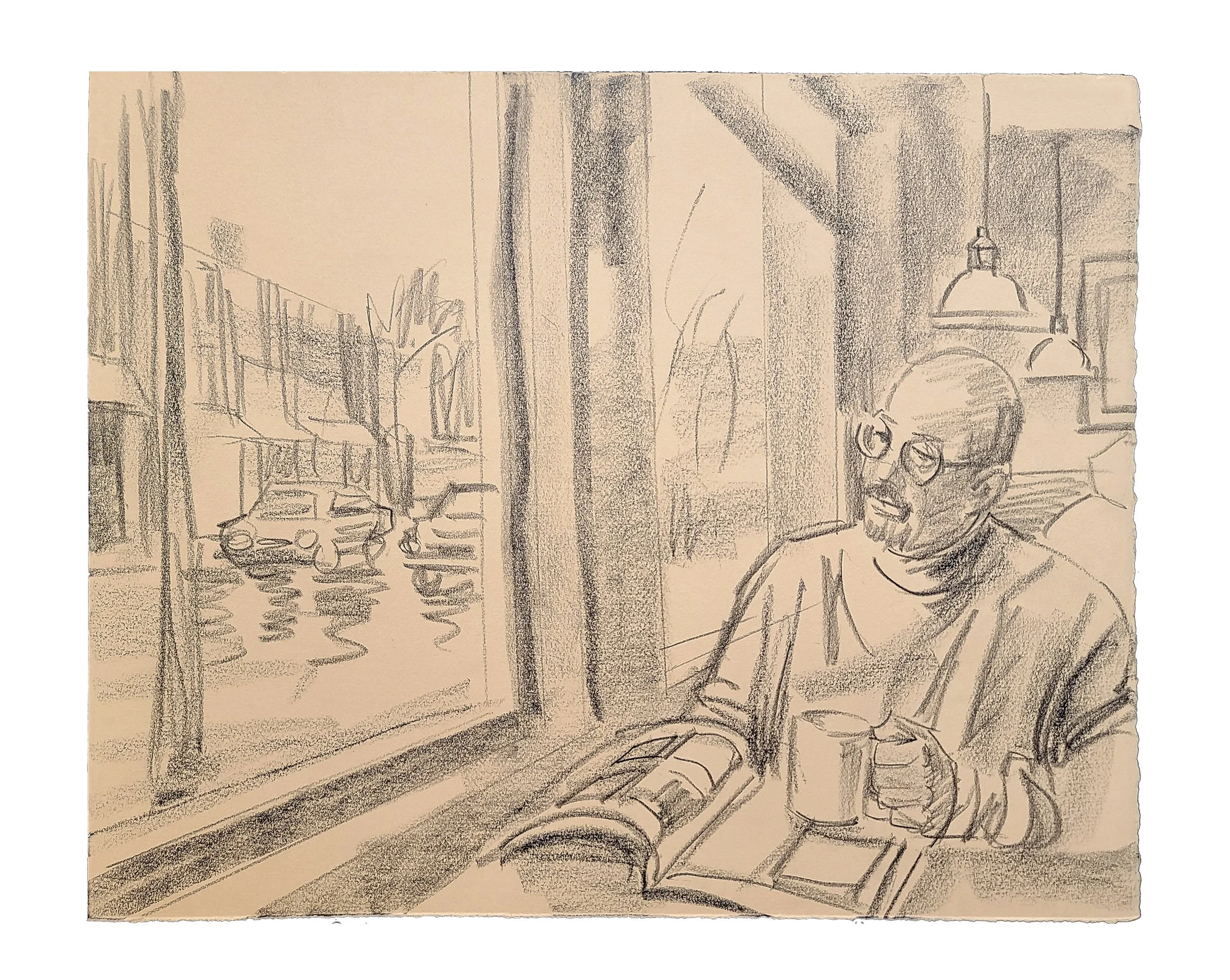Coffee House, 16x22 inches, crayon on paper, by Kenney Mencher .jpg