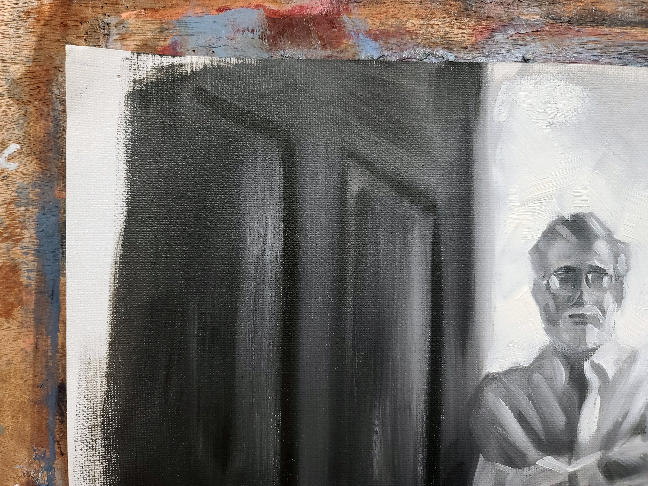 Greeny in my Dream, 18x24 inches black and white oil paint on canvas paper by Kenney Mencher (3).jpg