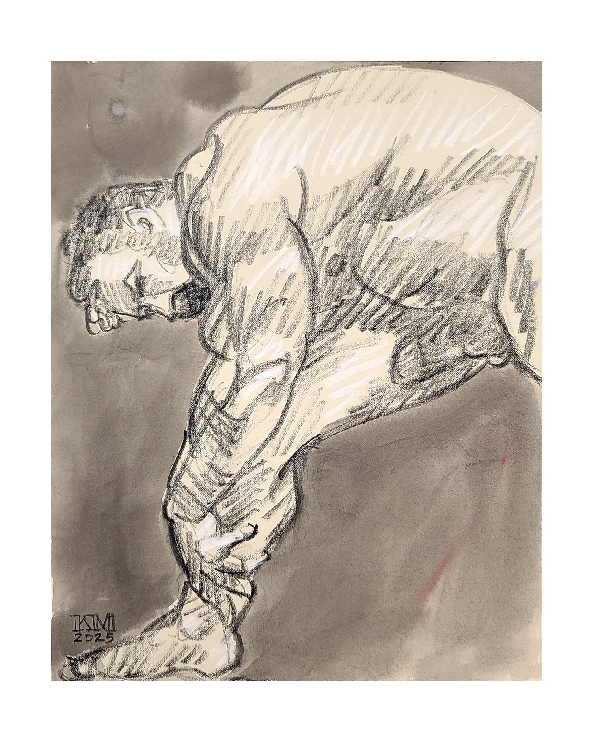 Stretching, 11x14 inches, crayon and watercolor on tan Rives BFK by Kenney Mencher Square.jpg