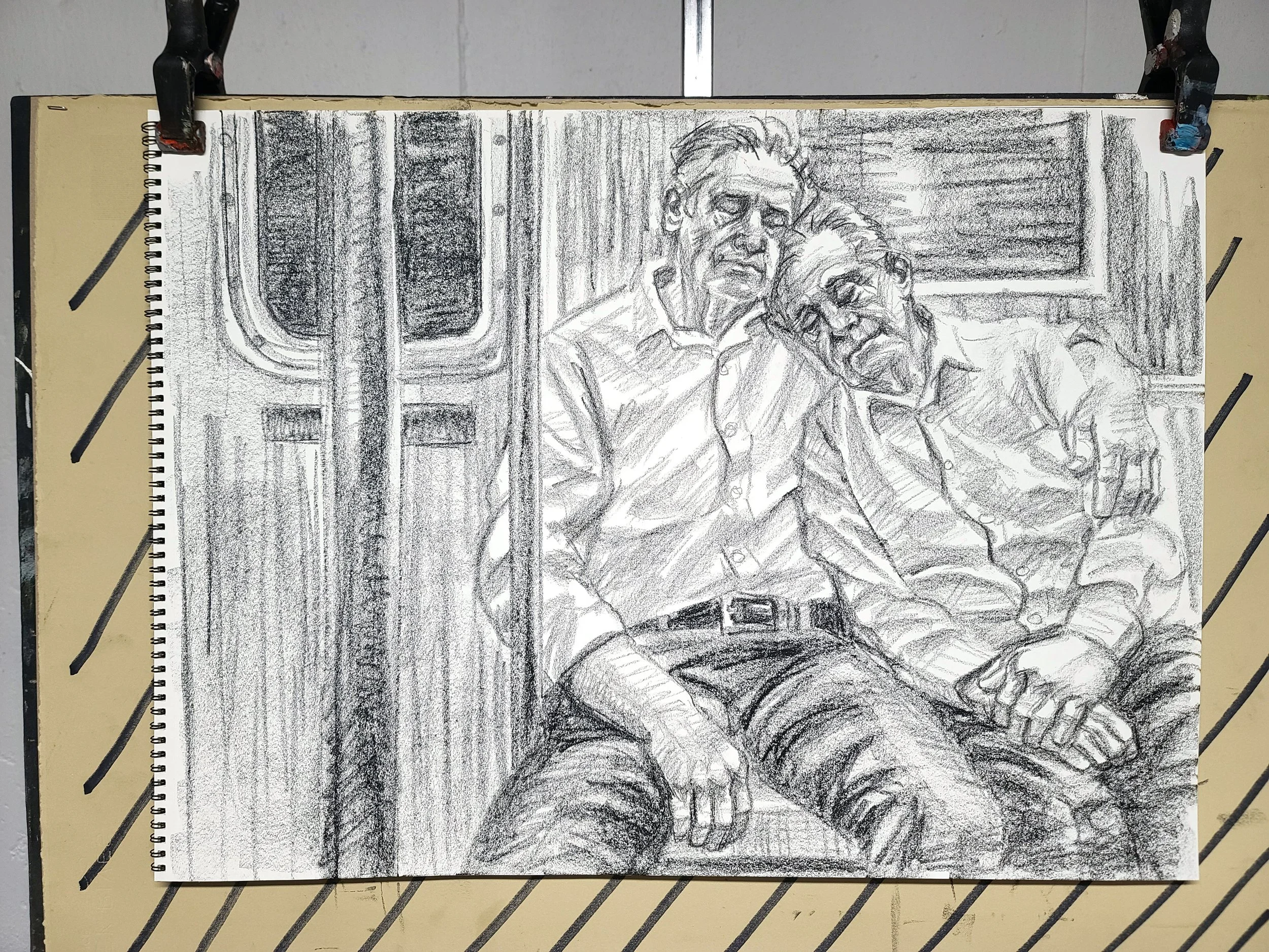 Evening, Subway, A Senior Couple,, 18x24 inches, crayon on paper, by Kenney Mencher (7).jpg