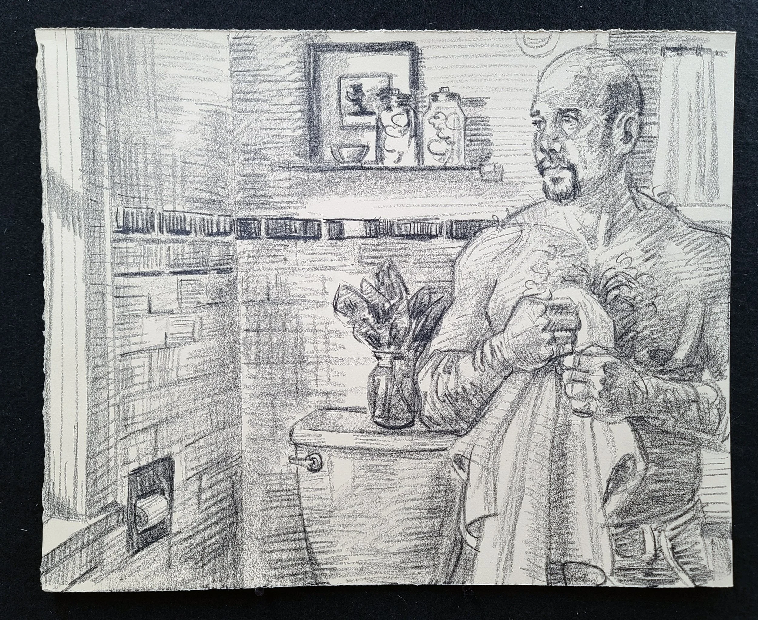 Self Portrait in the Bathroom, 16x20 inches, crayon on toned Rives BFK, by Kenney Mencher (2).jpg