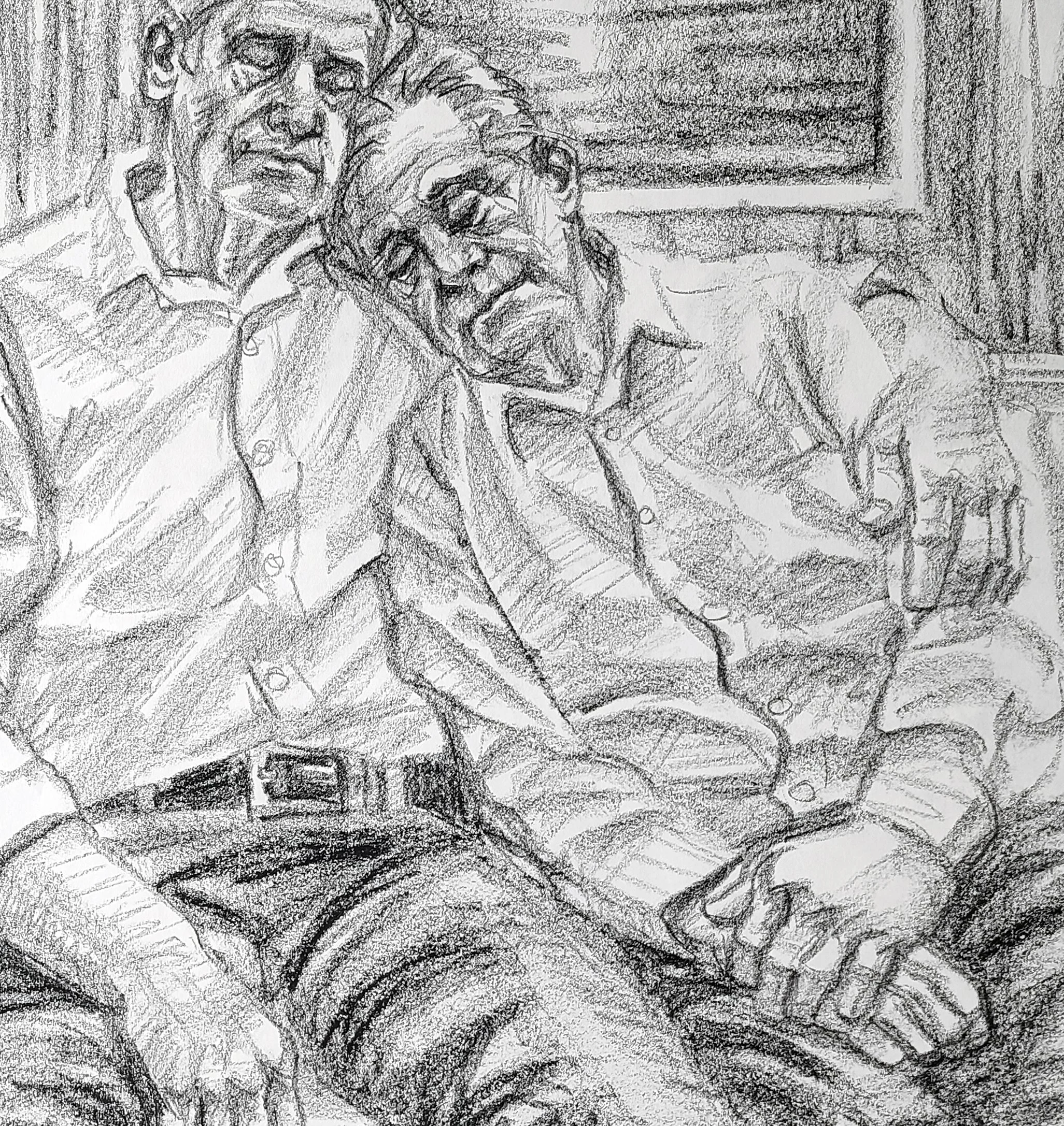 Evening, Subway, A Senior Couple,, 18x24 inches, crayon on paper, by Kenney Mencher dtl2 .jpg