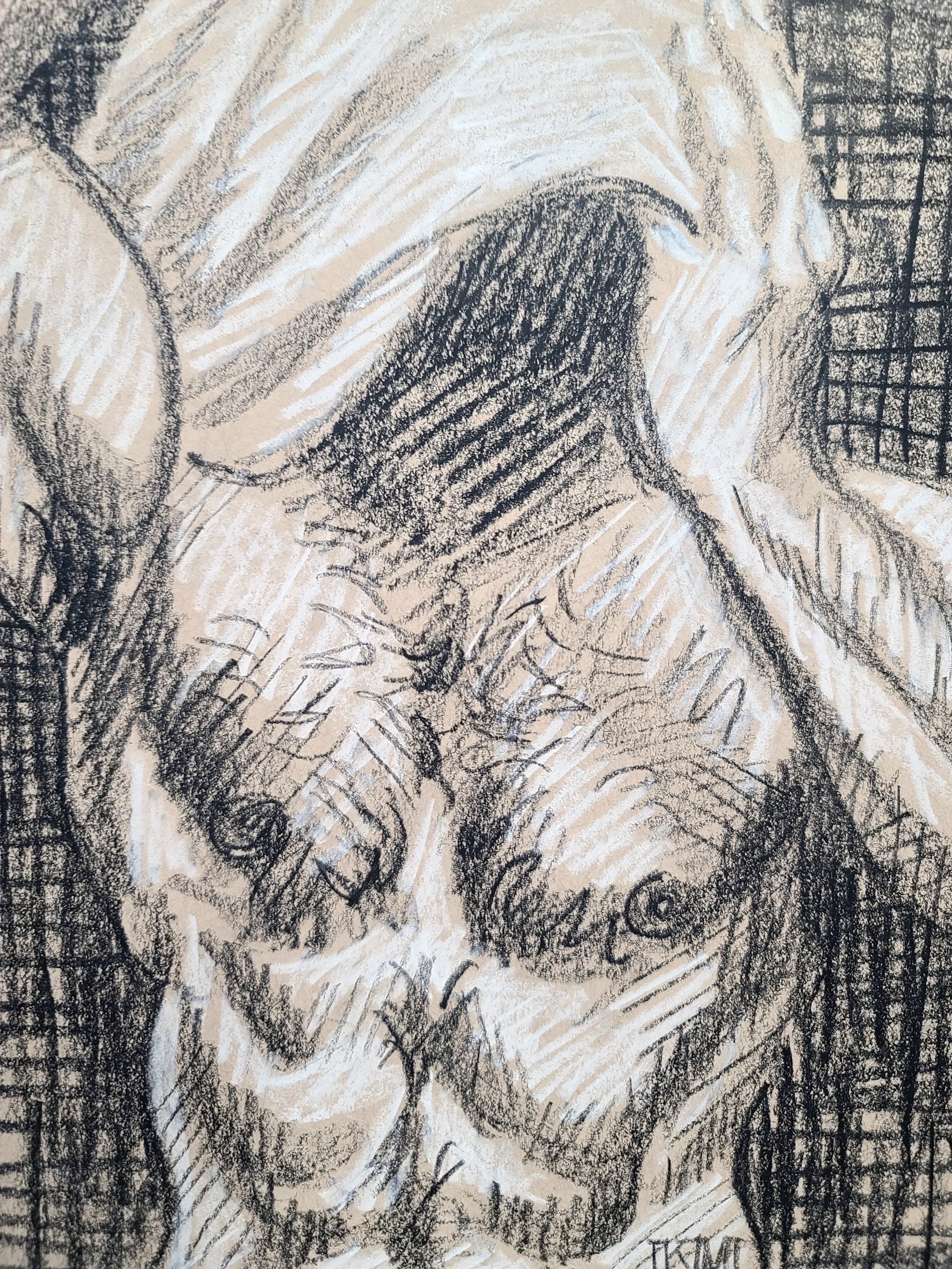 Toweling Off, 9x12 inches, black and white crayon on tan paper by Kenney Mencher (1).jpg