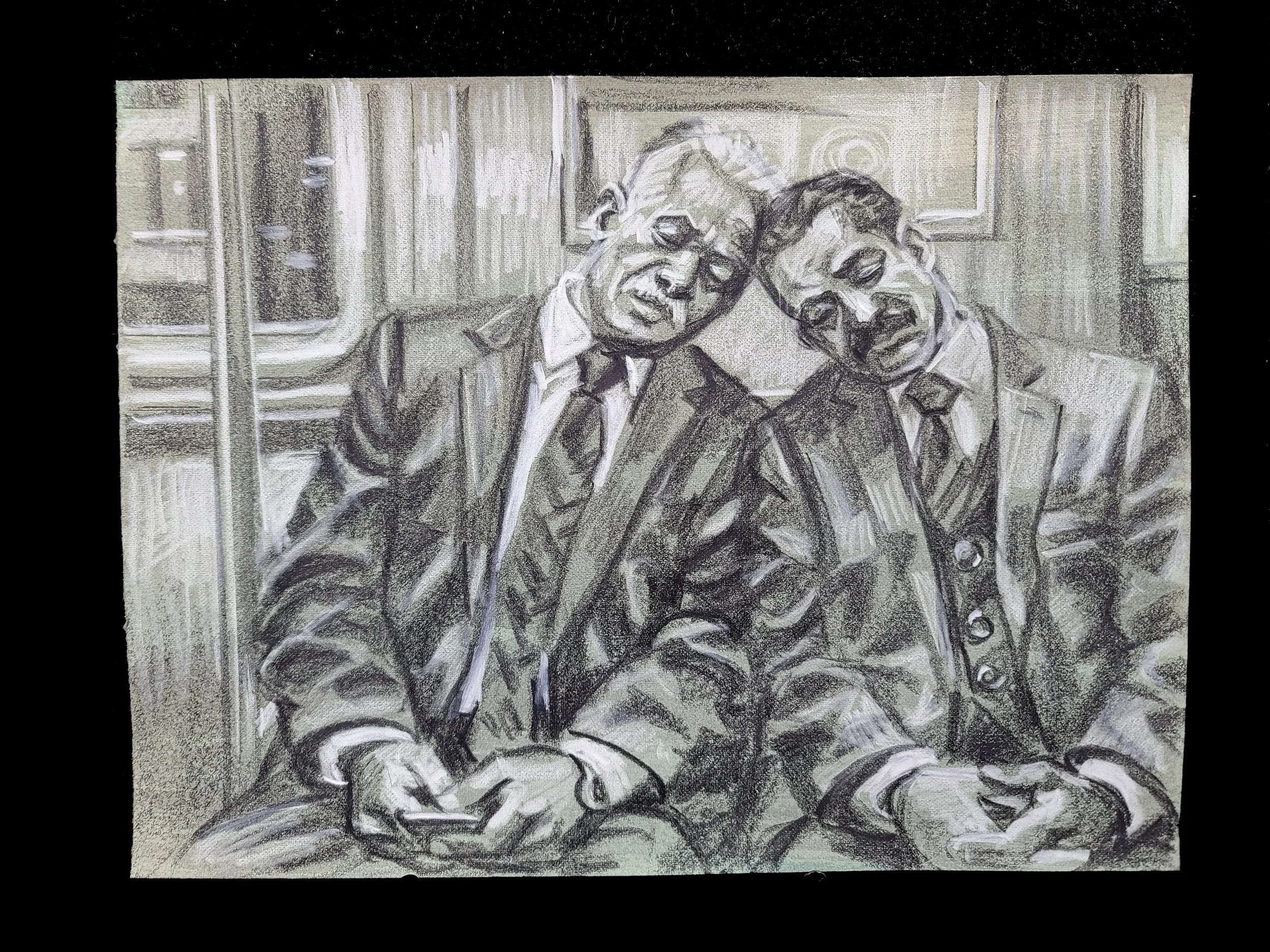 Companions on the Subway, 9x12 inches, crayon on toned Rives BFK, by Kenney Mencher .jpg