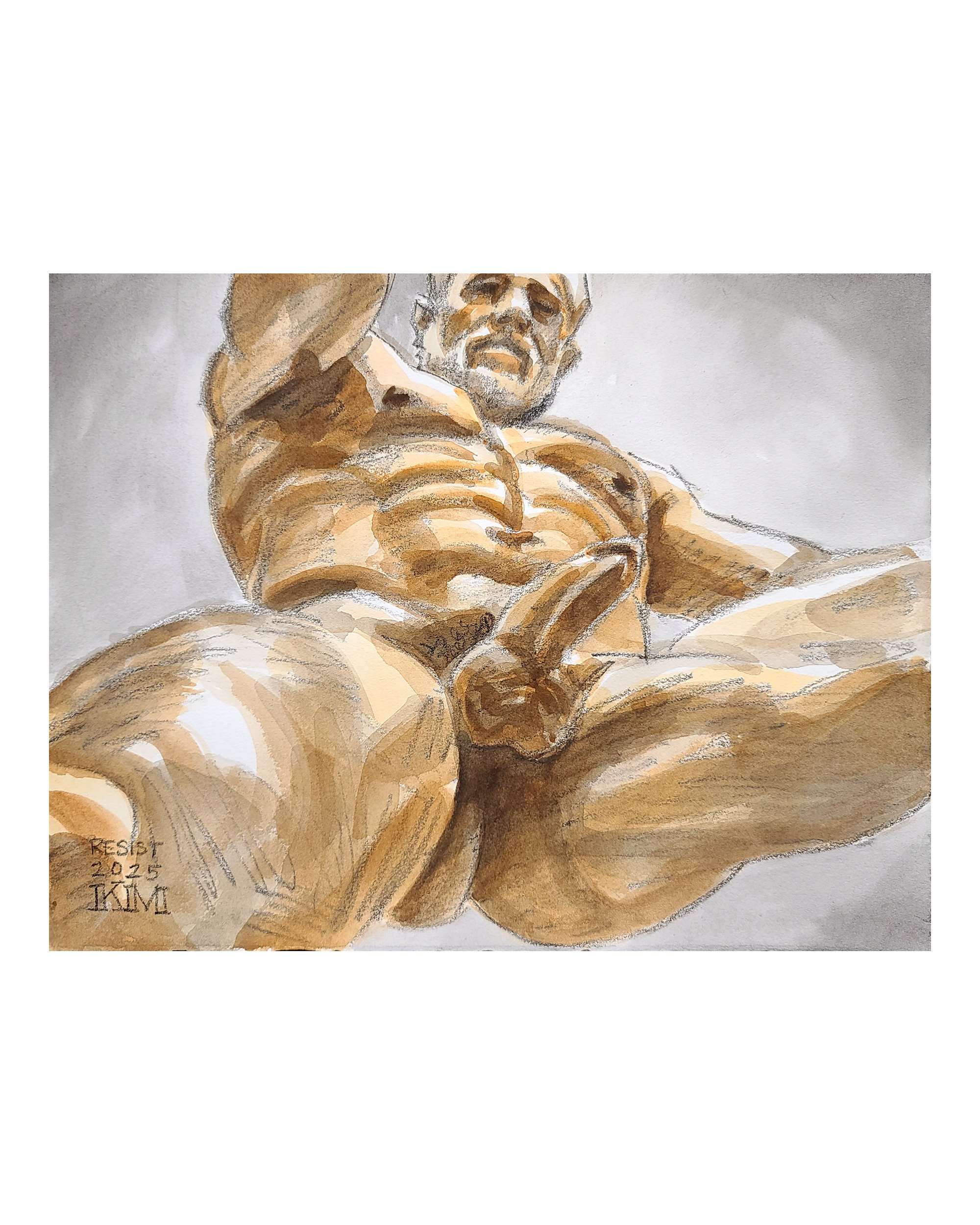 Leaping Satyr, 11x14 inches, crayon and watercolor on Rives BFK by Kenney Mencher Square.jpg