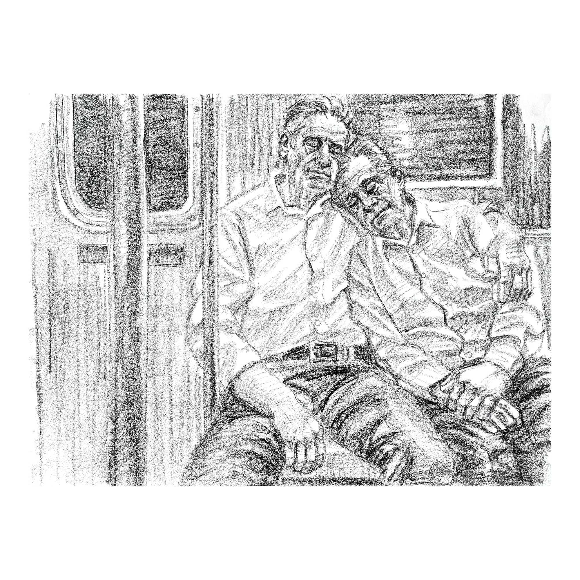 Evening, Subway, A Senior Couple,, 18x24 inches, crayon on paper, by Kenney Mencher Etsy.jpg