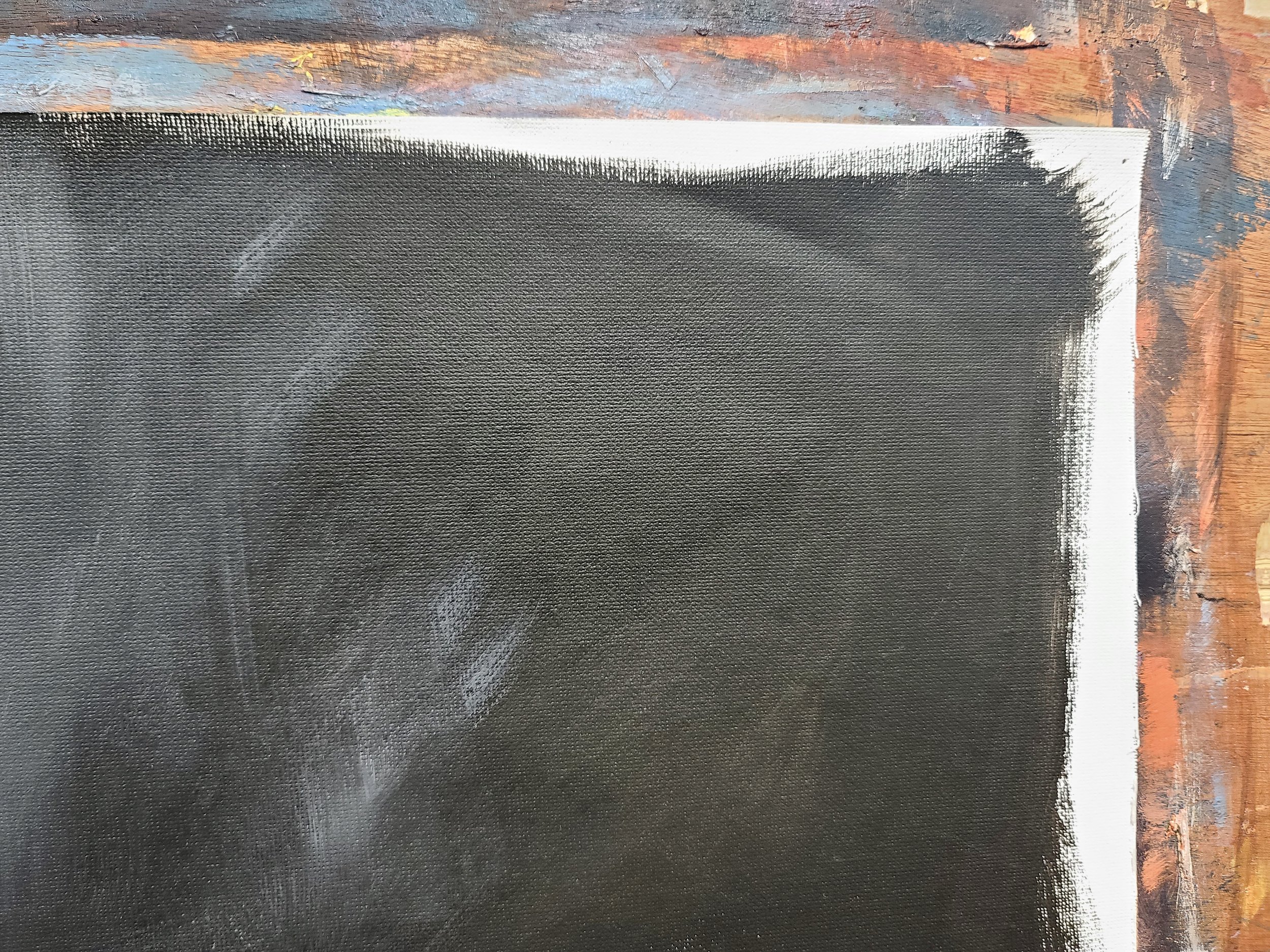 Greeny in my Dream, 18x24 inches black and white oil paint on canvas paper by Kenney Mencher (4).jpg