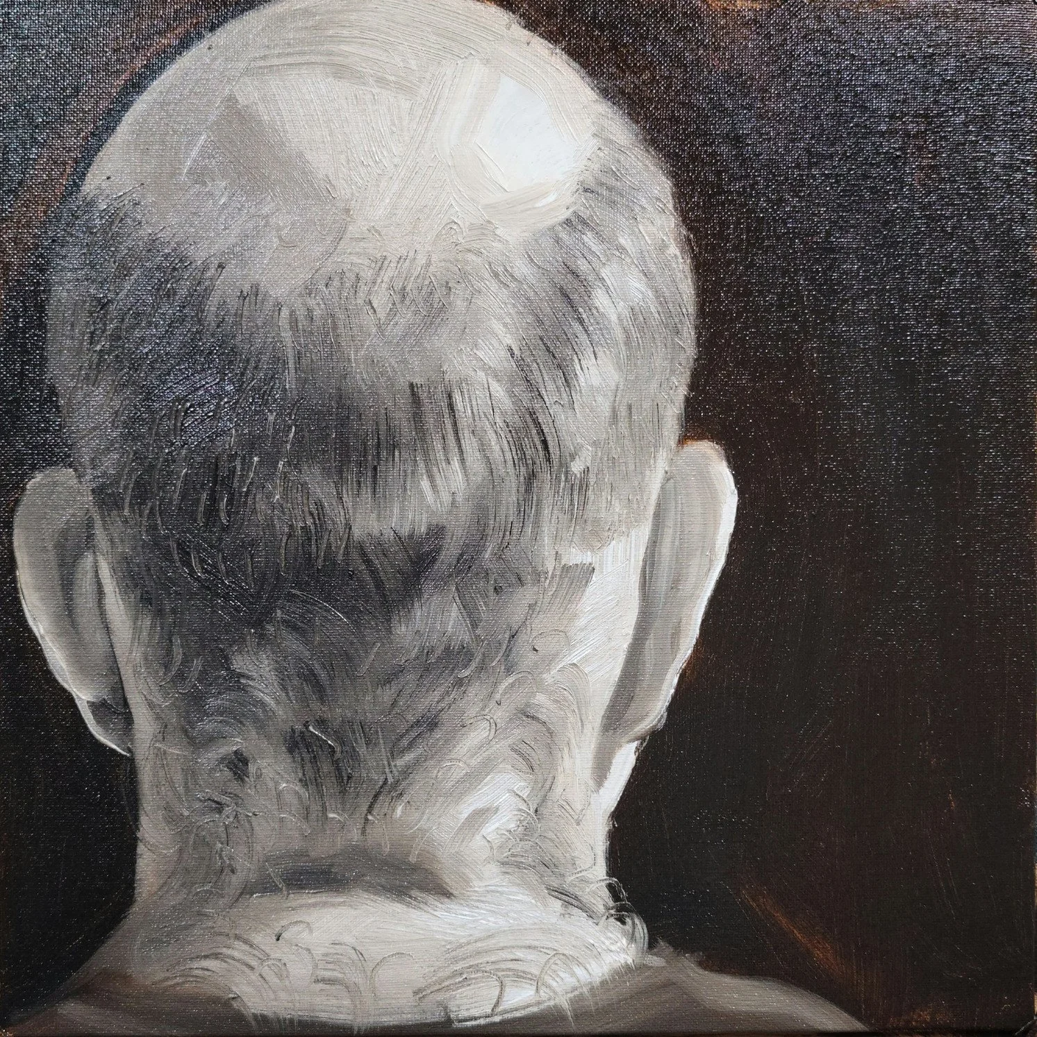 Self Portrait, (Head Study Rear View), 12x12 inches, oil on canvas panel, by Kenney Mencher .jpg