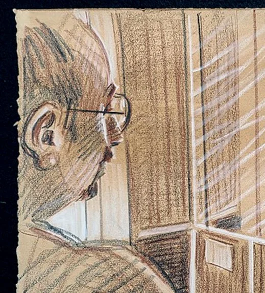 Saturday 9-15 AM, 20x16 inches, crayon on toned paper by Kenney Mencher dtl2.jpg