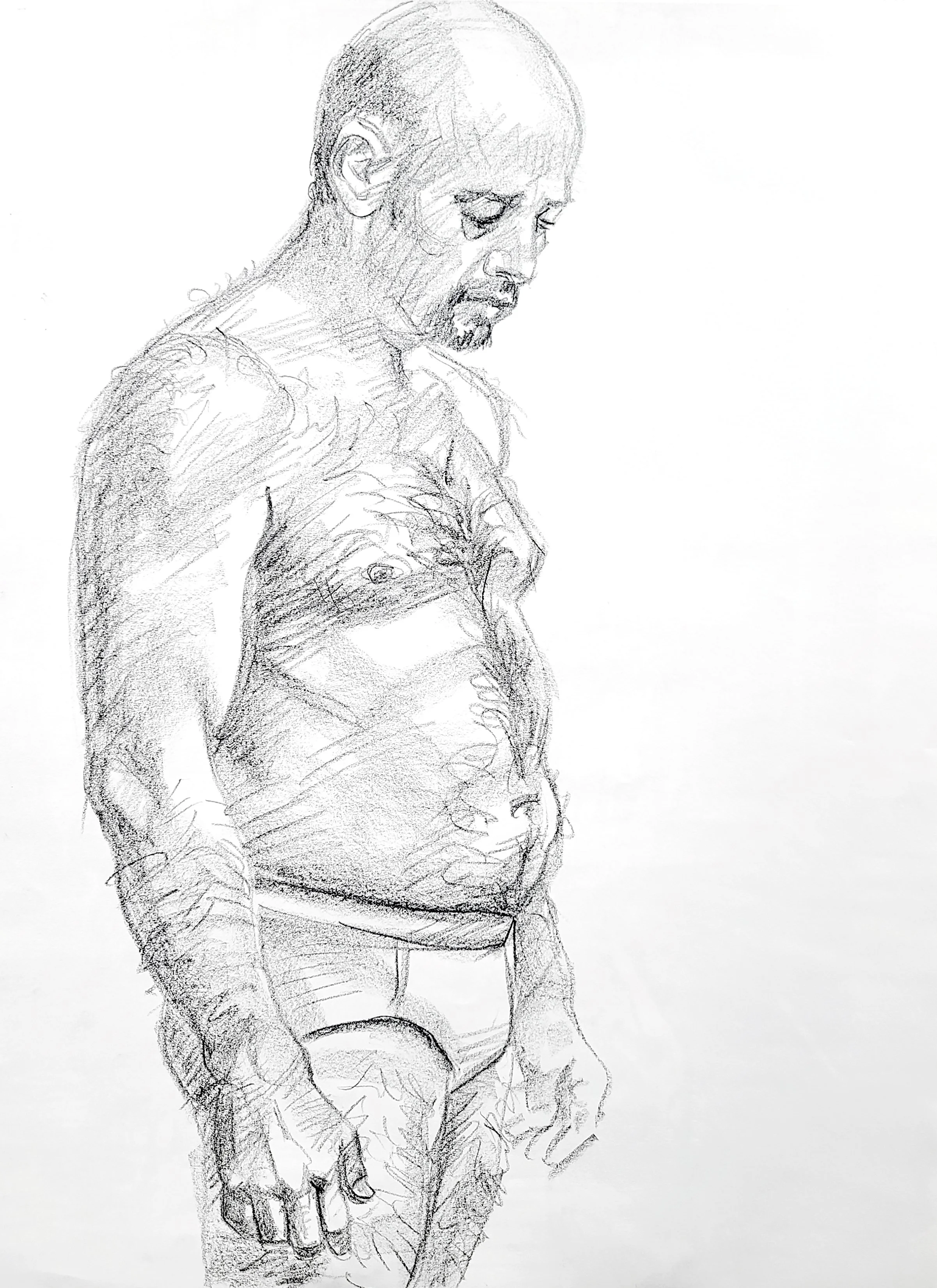 Self Portrait in Underwear, 24x18 inches, crayon on paper, by Kenney Mencher .jpg