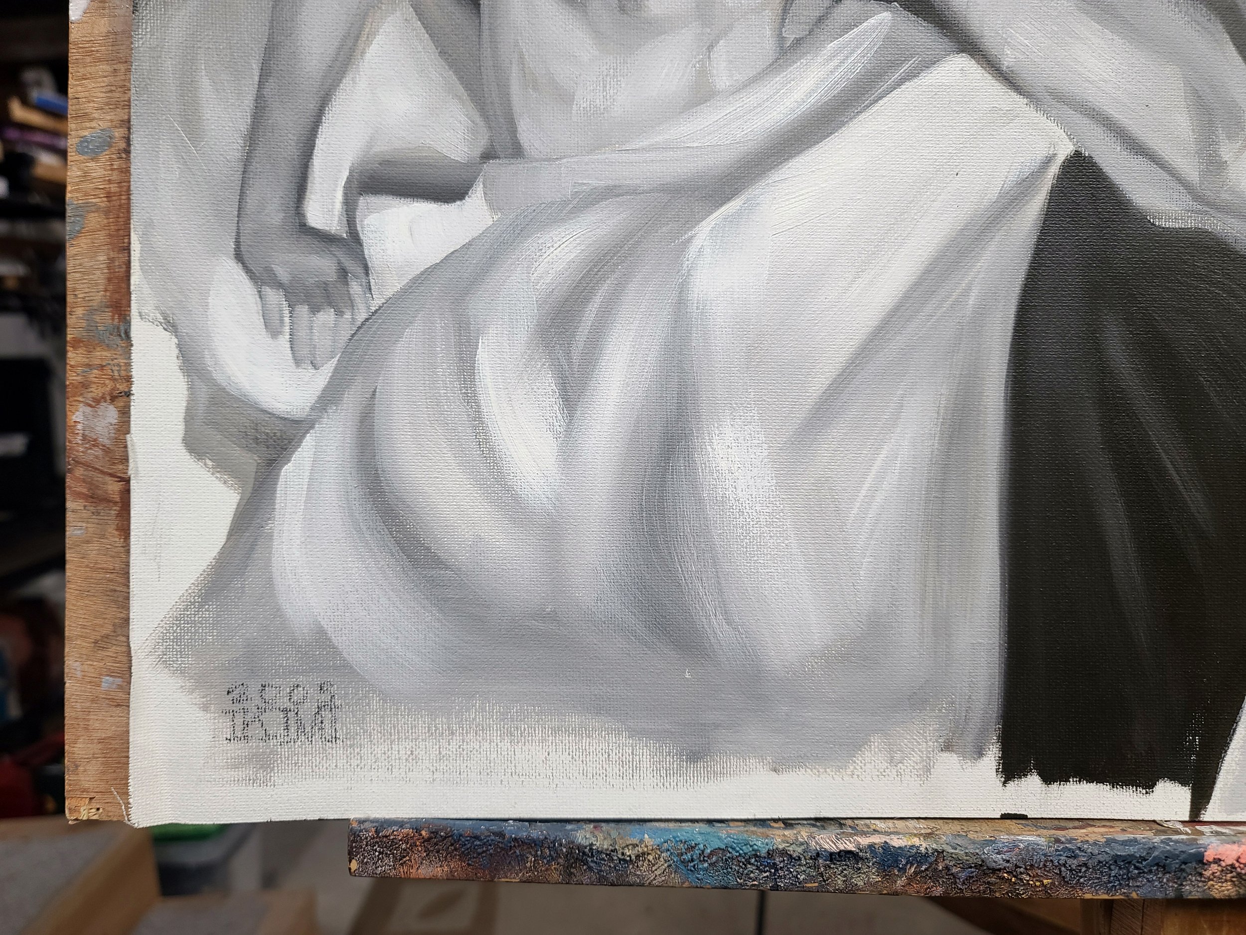 Greeny in my Dream, 18x24 inches black and white oil paint on canvas paper by Kenney Mencher (16).jpg