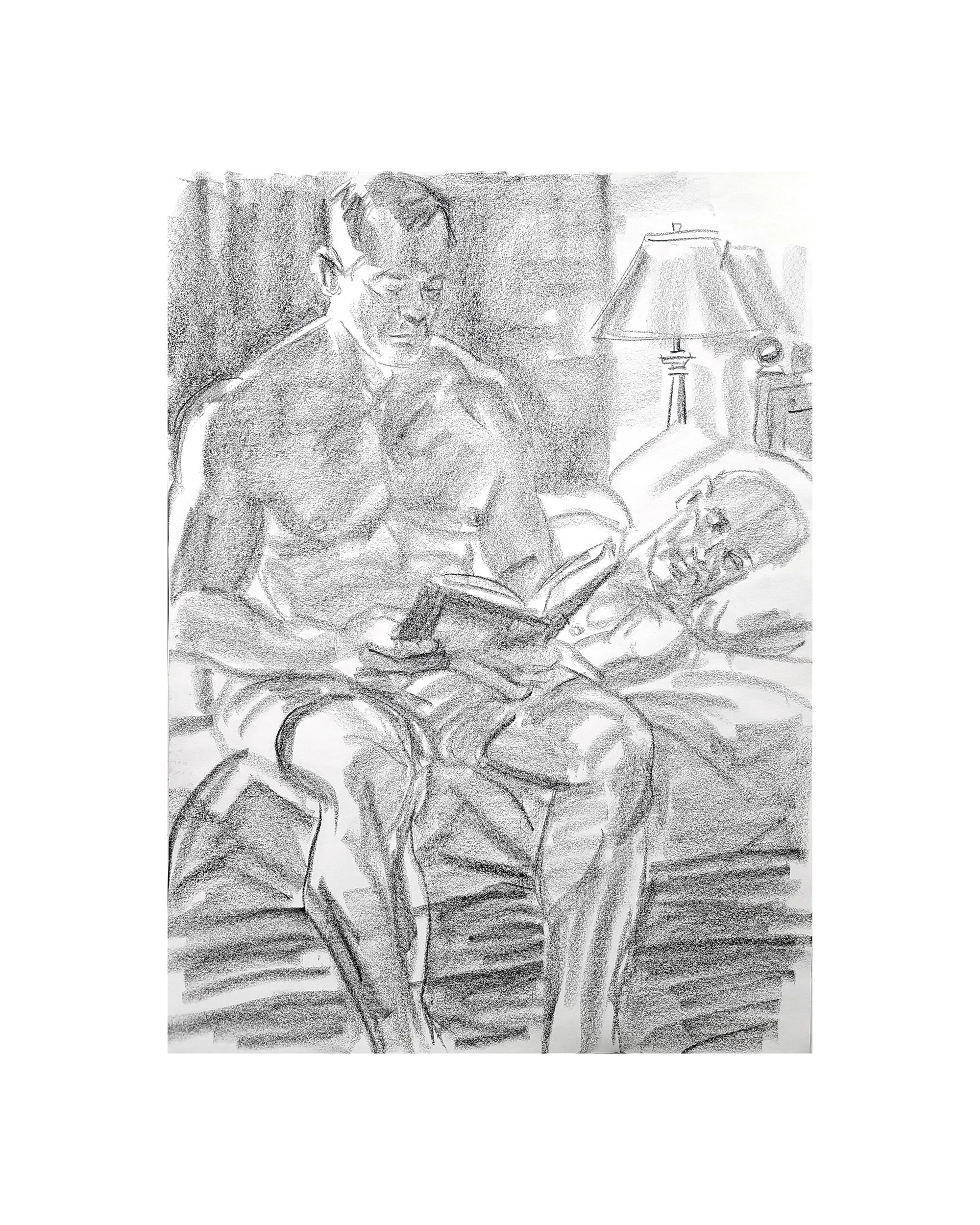 Longtime Companions (1), 24x18 inches, crayon on paper, by Kenney Mencher