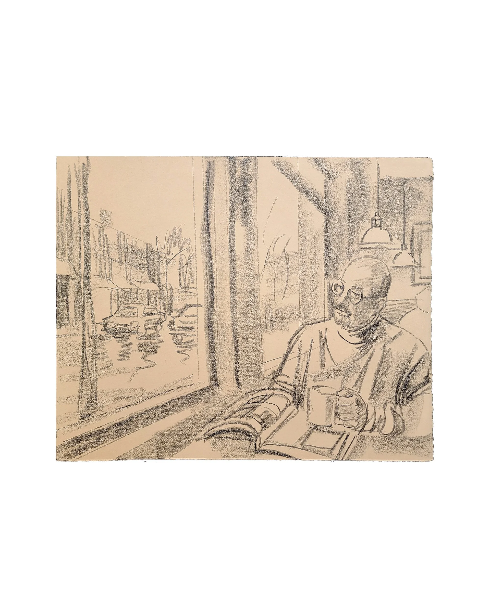 Coffee House, 16x22 inches, crayon on paper, by Kenney Mencher Square White.jpg