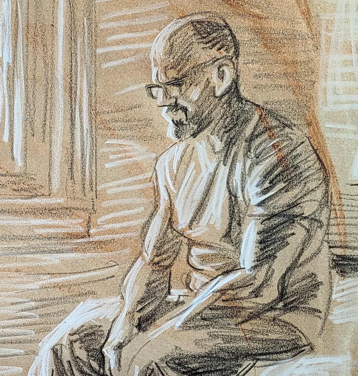 Self Portrait with another Figure, 22x30 inches, crayon on toned Rives BFK, by Kenney Mencher dtl.jpg