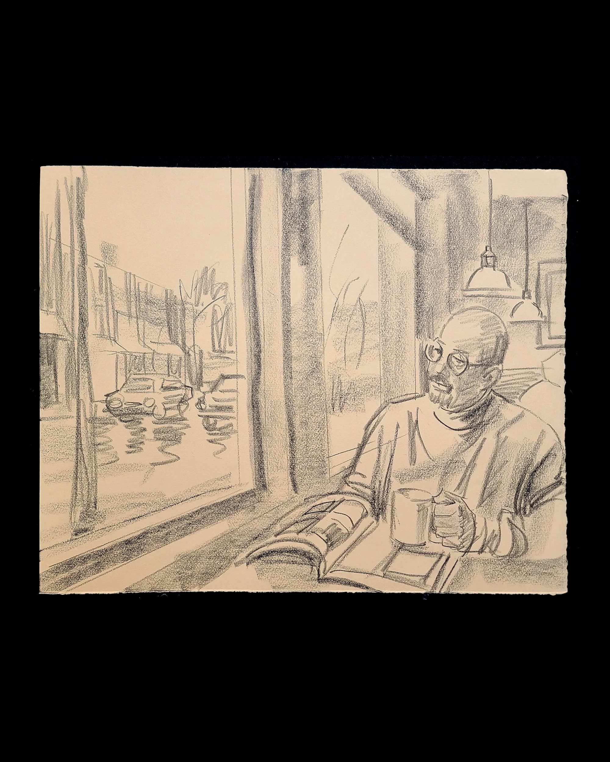 Coffee House, 16x22 inches, crayon on paper, by Kenney Mencher Square.jpg