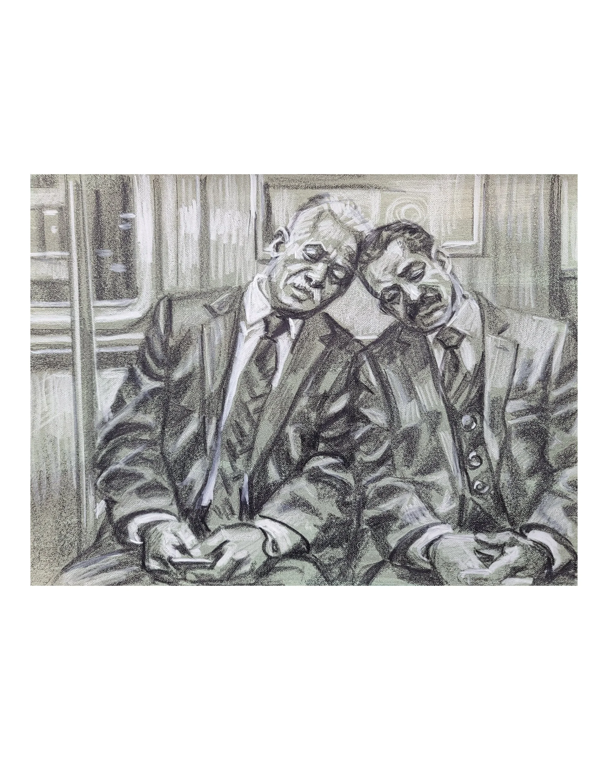 Companions on the Subway, 9x12 inches, crayon on toned Rives BFK, by Kenney Mencher Square.jpg