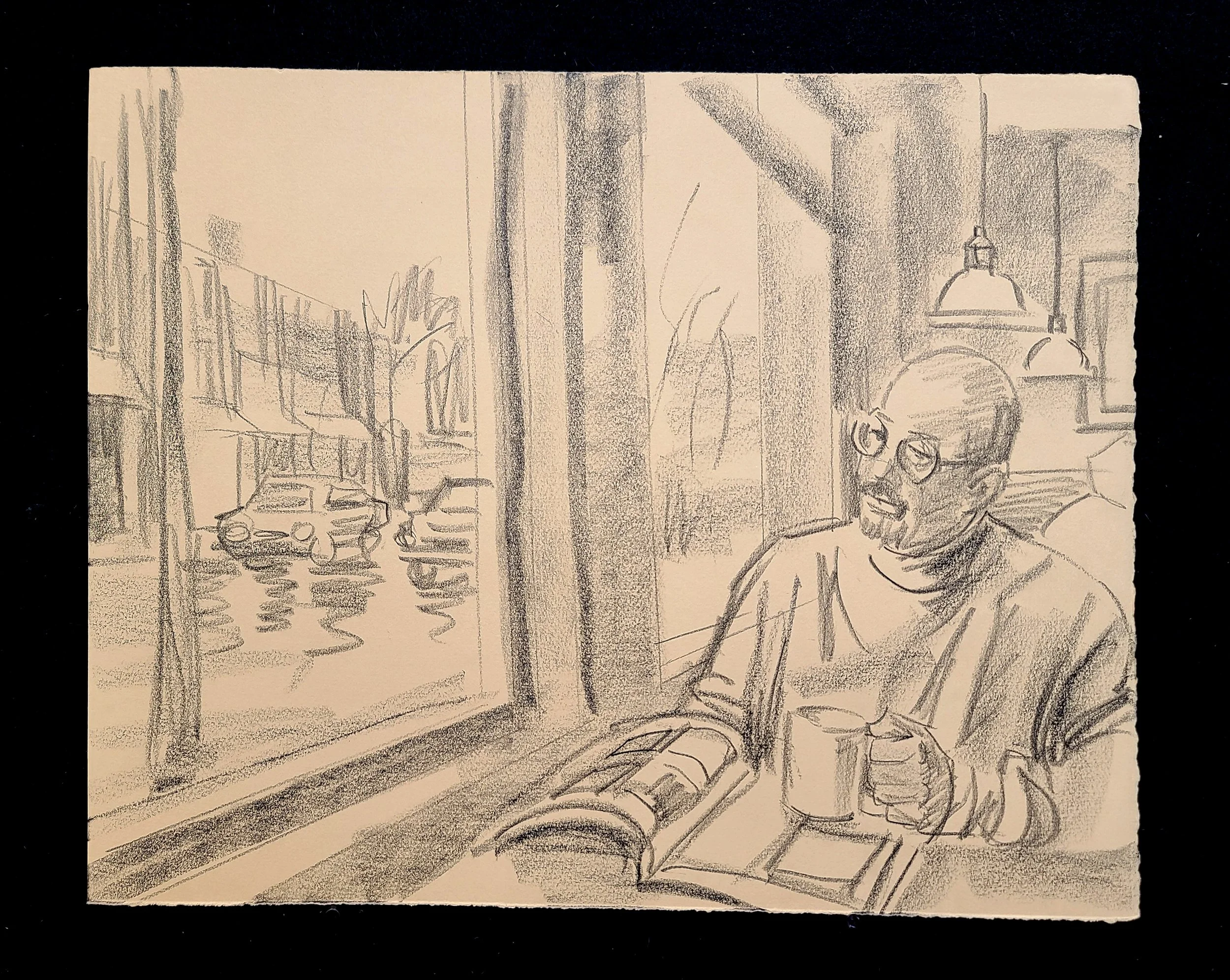 Coffee House, 16x22 inches, crayon on paper, by Kenney Mencher (2).jpg