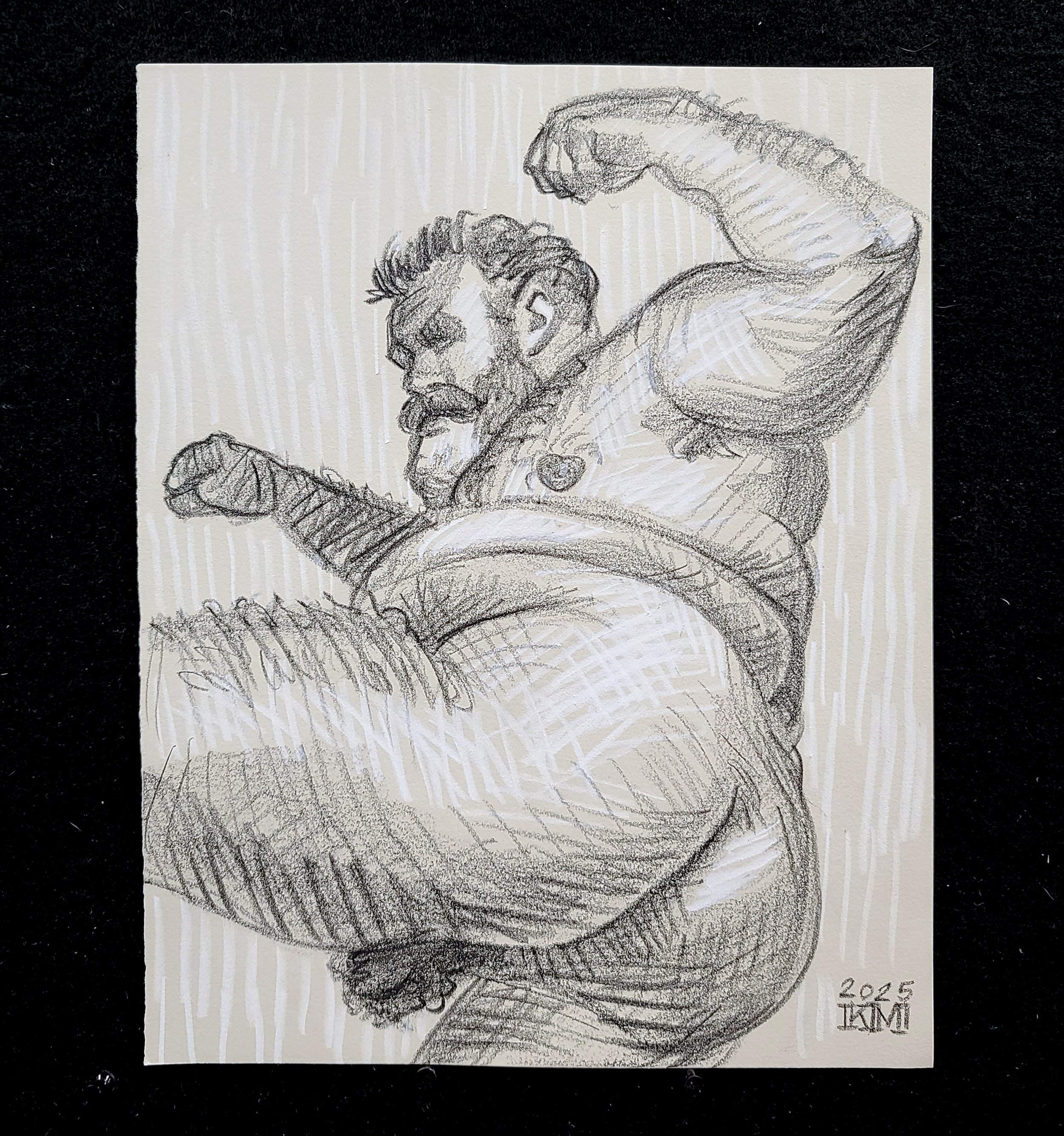 Beef and Bravado, 11x14 inches, black and white crayon on gray Rives BFK, by Kenney Mencher (2).jpg