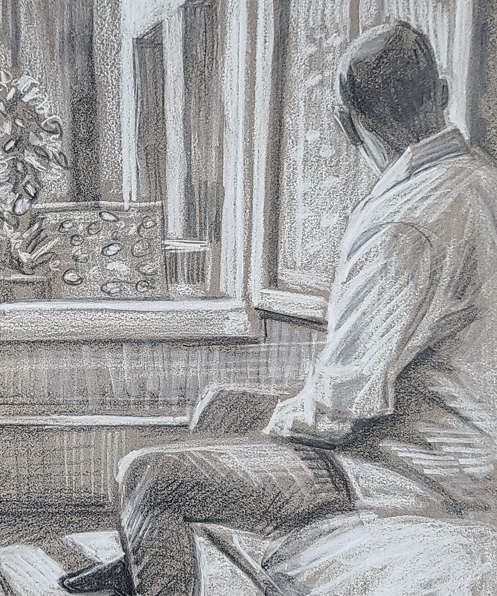 Monday 9-15 AM (Padua) 20x16 inches crayon on toned paper by Kenney Mencher detail2.jpg