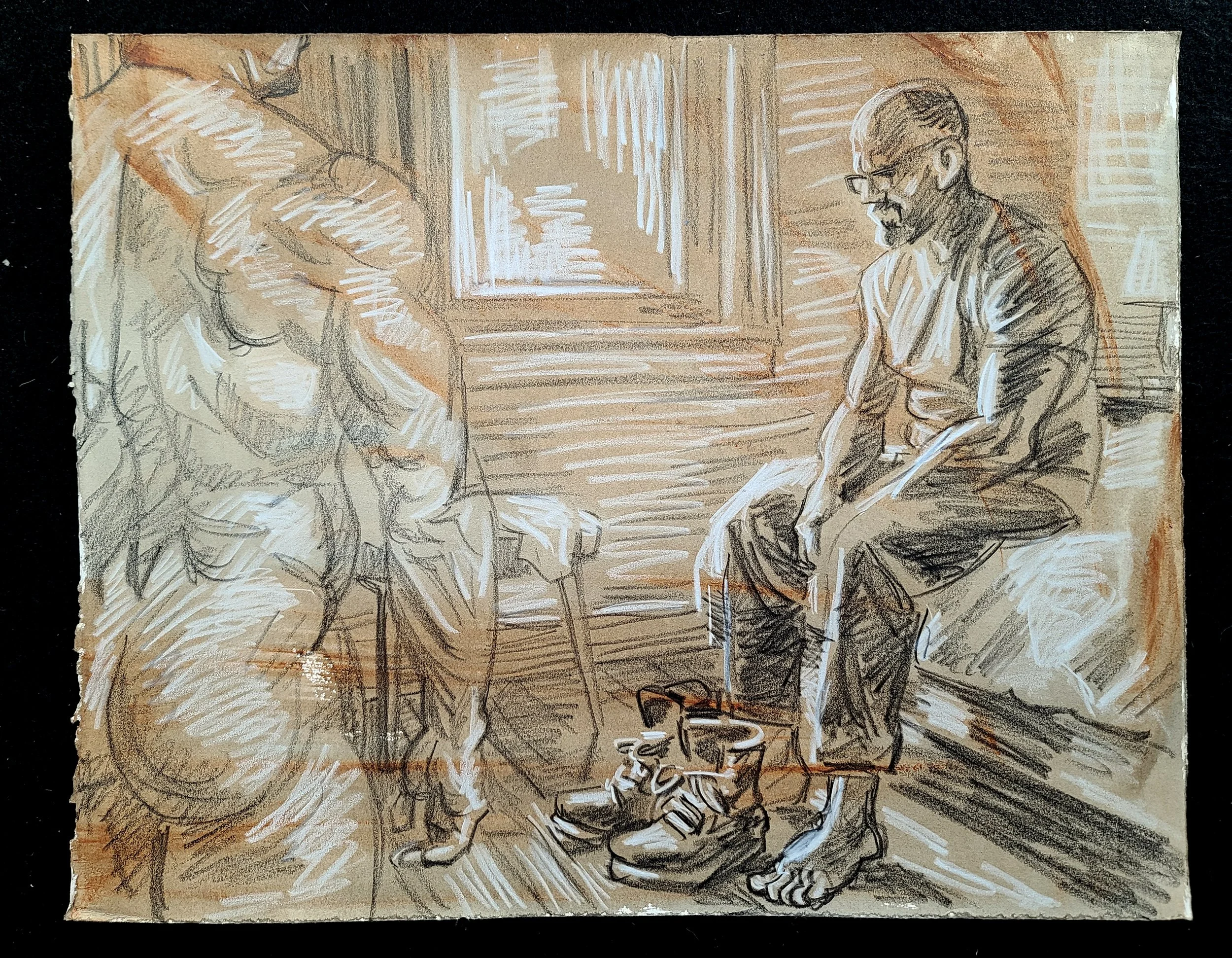 Self Portrait with another Figure, 22x30 inches, crayon on toned Rives BFK, by Kenney Mencher (8).jpg