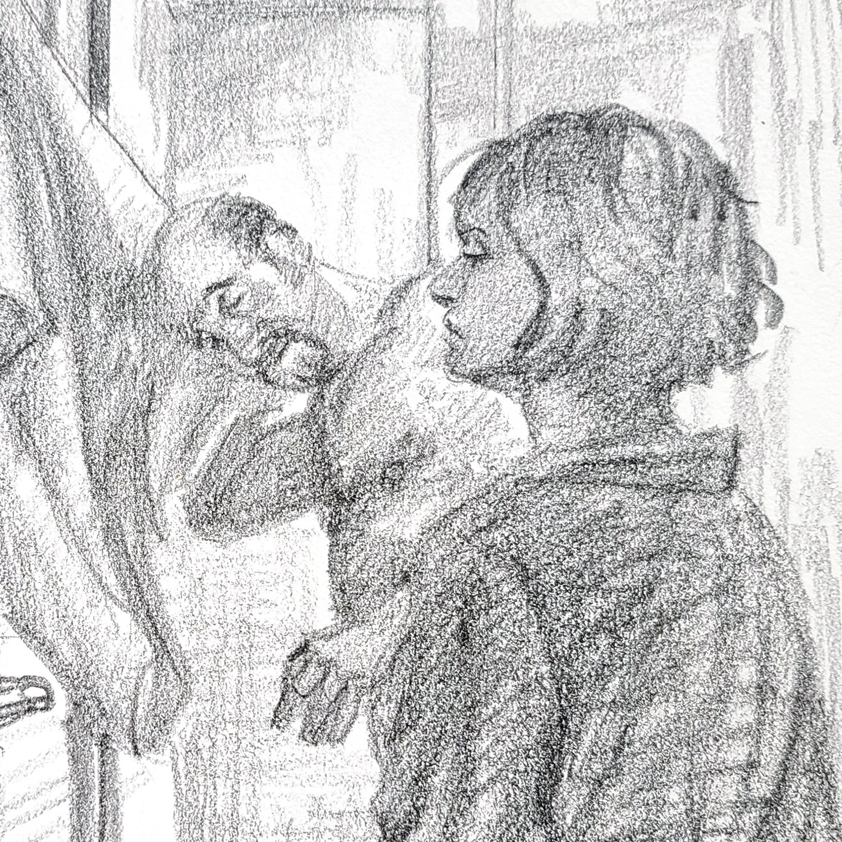 Morning, Bathroom, (Self Portrait Toweling Off), 12x9 inches, crayon on Rives BFK, by Kenney Mencher dtl.jpg