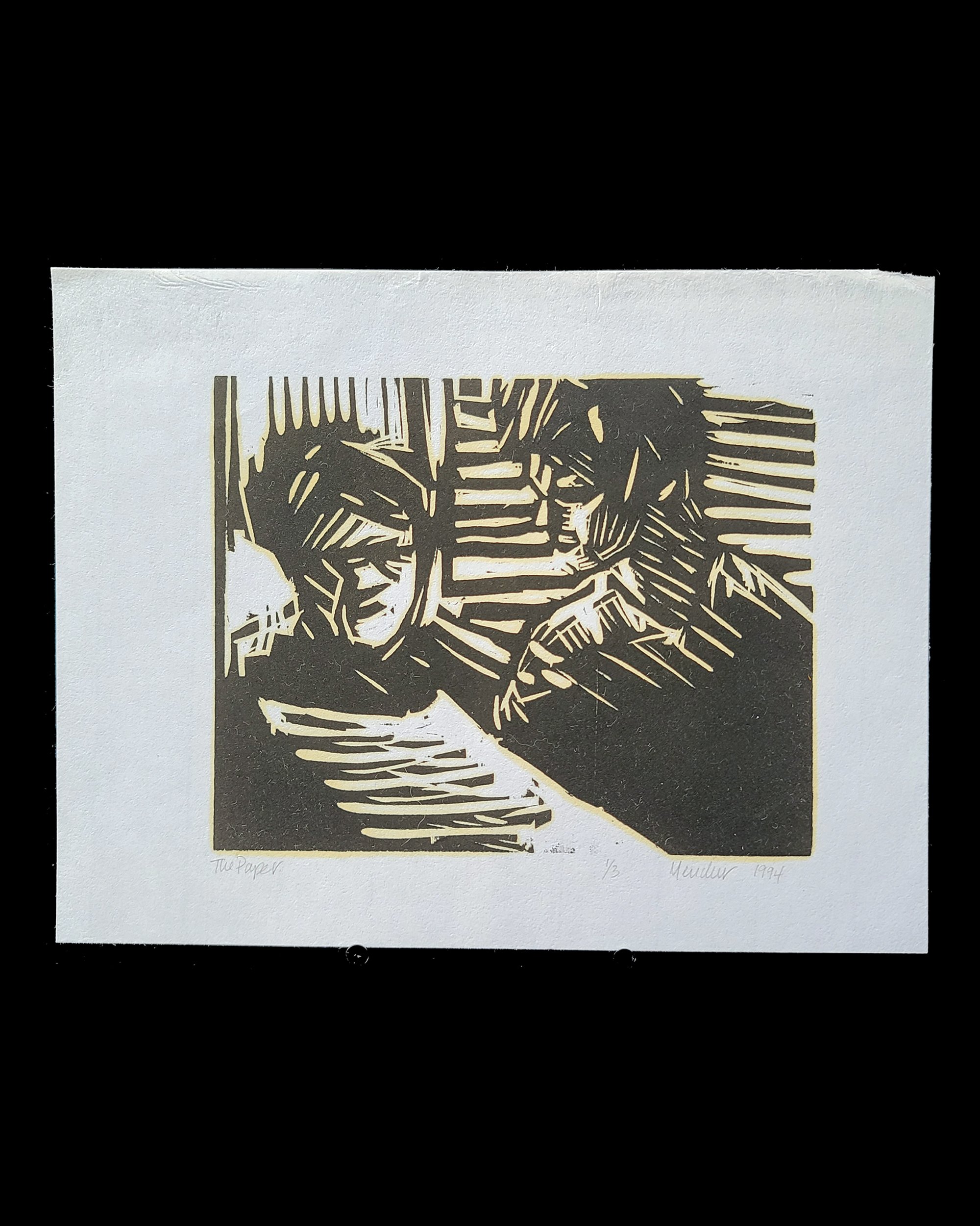 1994, The Paper, 8 .5 x11 inches, reduction woodcut, (1 out of 4) by Kenney Mencher Square.jpg