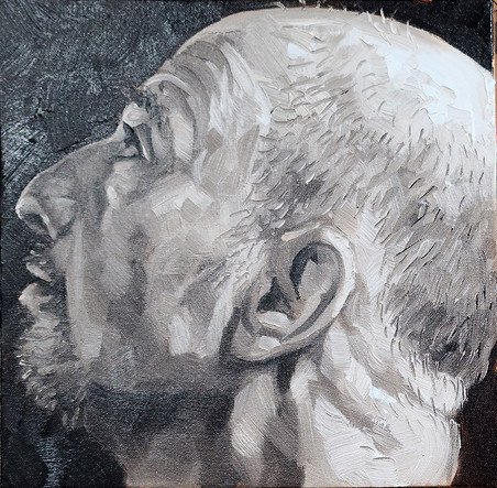 Self Portrait, (Head Study Profile Looking Left), 12x12 inches, oil on canvas panel, by Kenney Mencher  .jpg