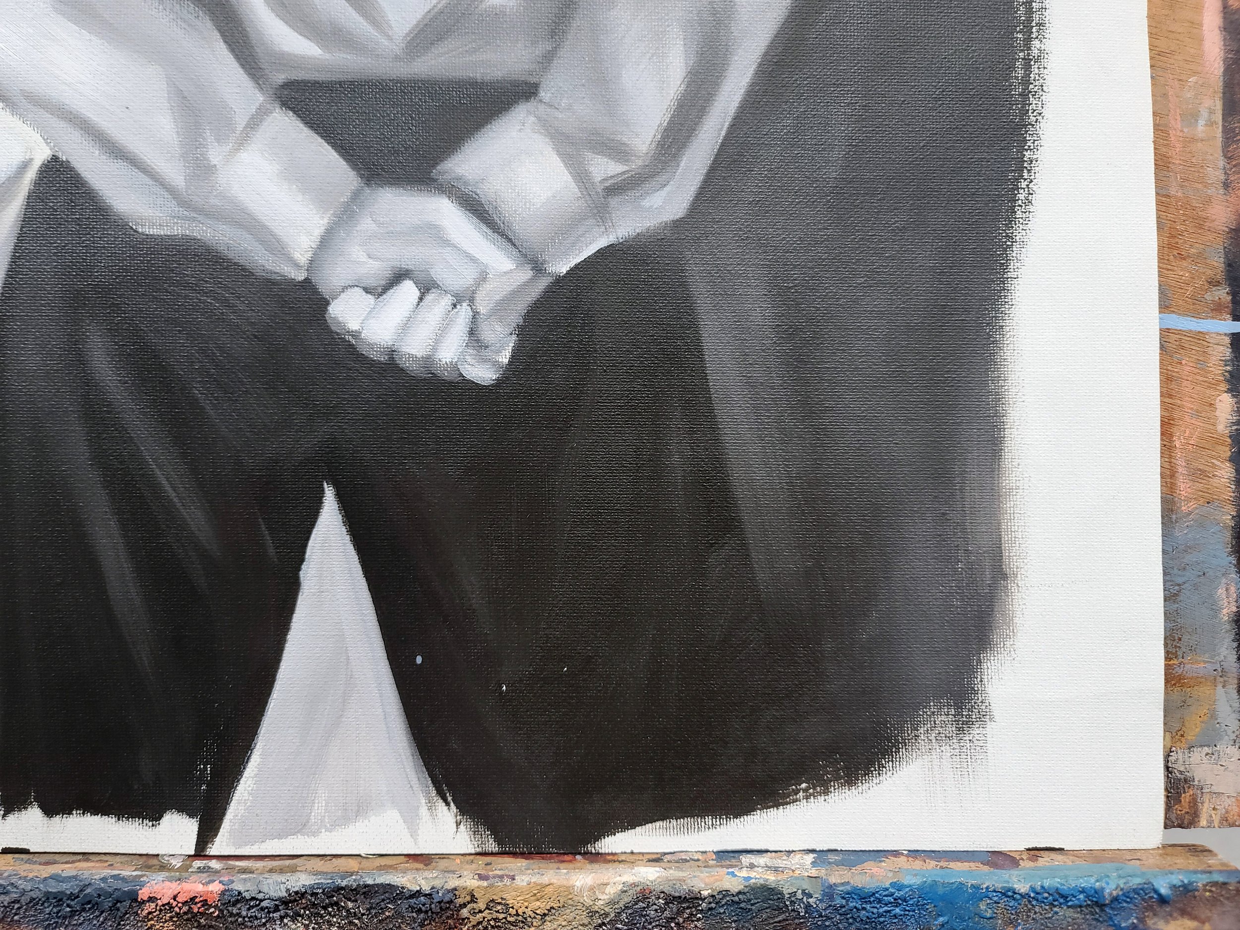Greeny in my Dream, 18x24 inches black and white oil paint on canvas paper by Kenney Mencher (15).jpg