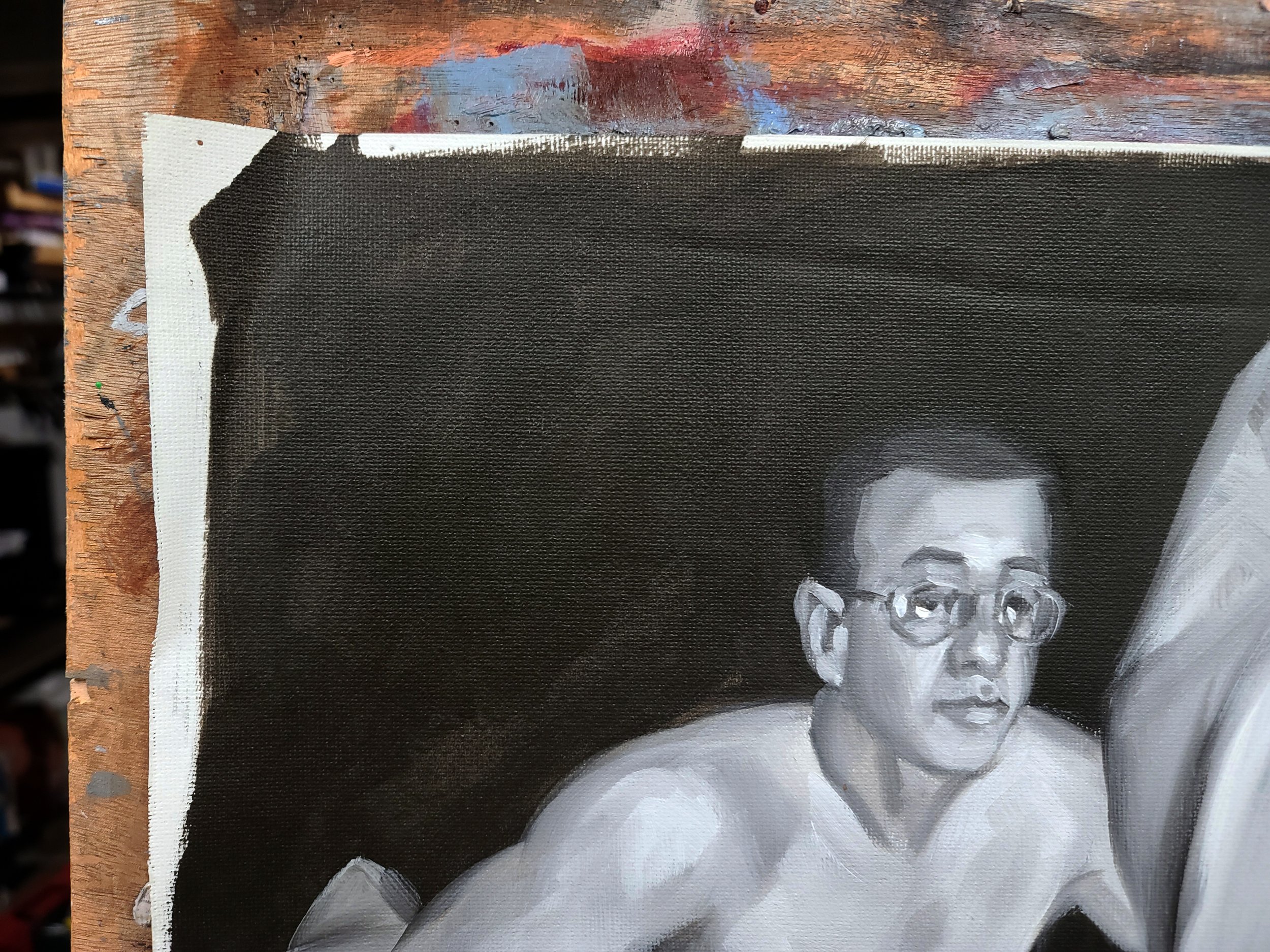 Greeny in my Dream, 18x24 inches black and white oil paint on canvas paper by Kenney Mencher (13).jpg