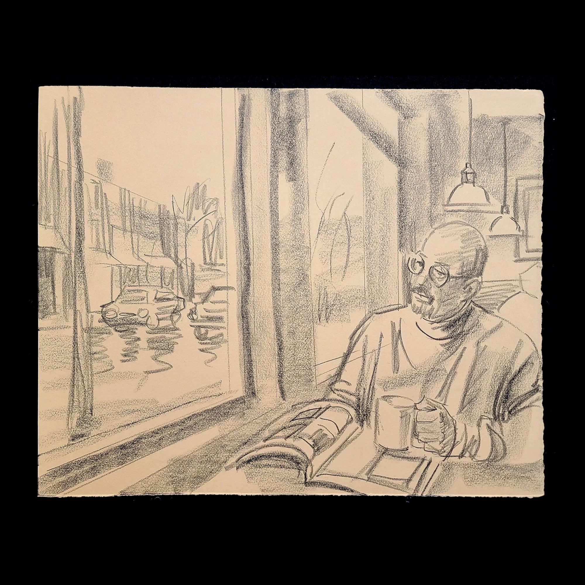 Coffee House, 16x22 inches, crayon on paper, by Kenney Mencher Etsy.jpg