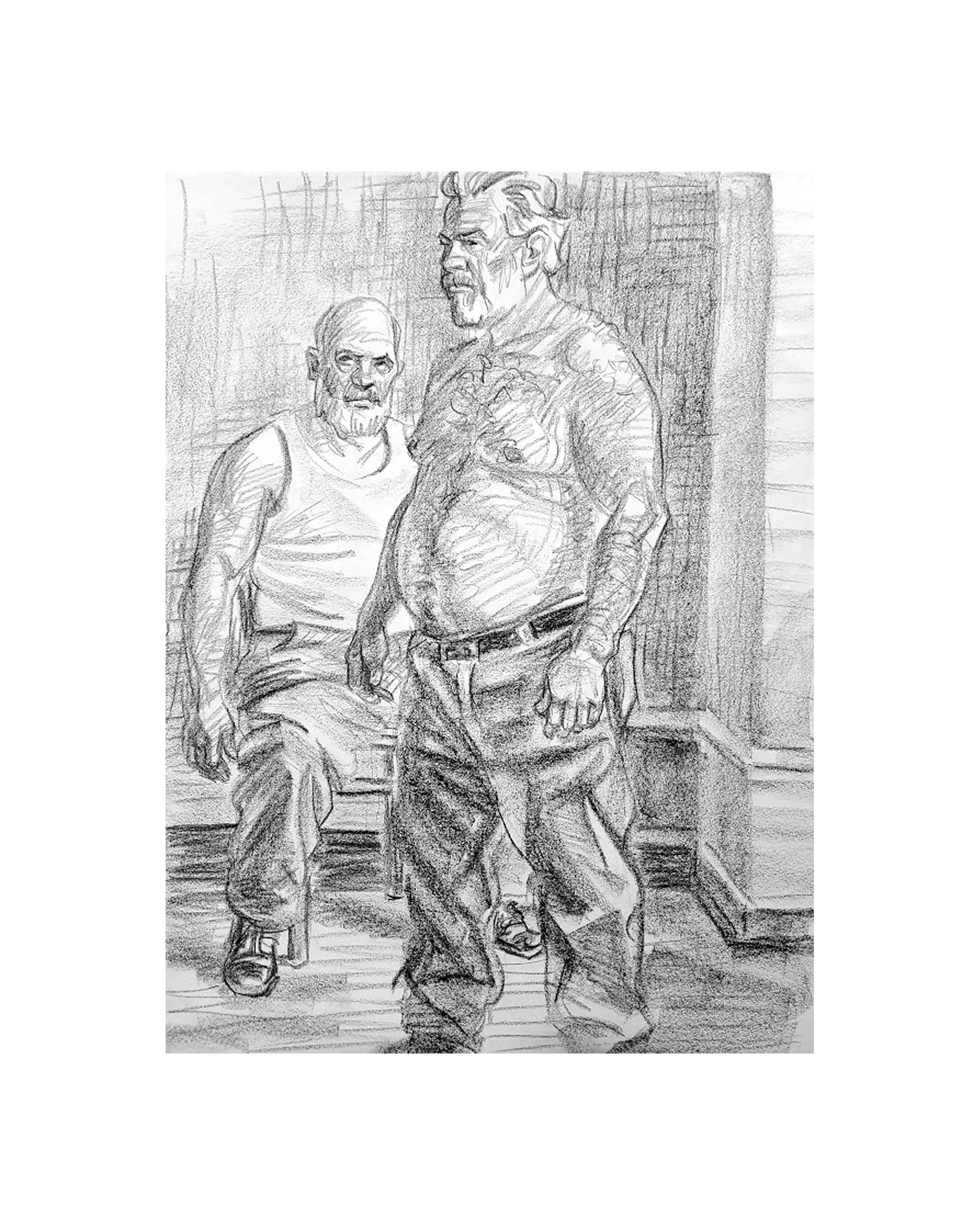 Companions, 24x18 inches, crayon on paper, by Kenney Mencher
