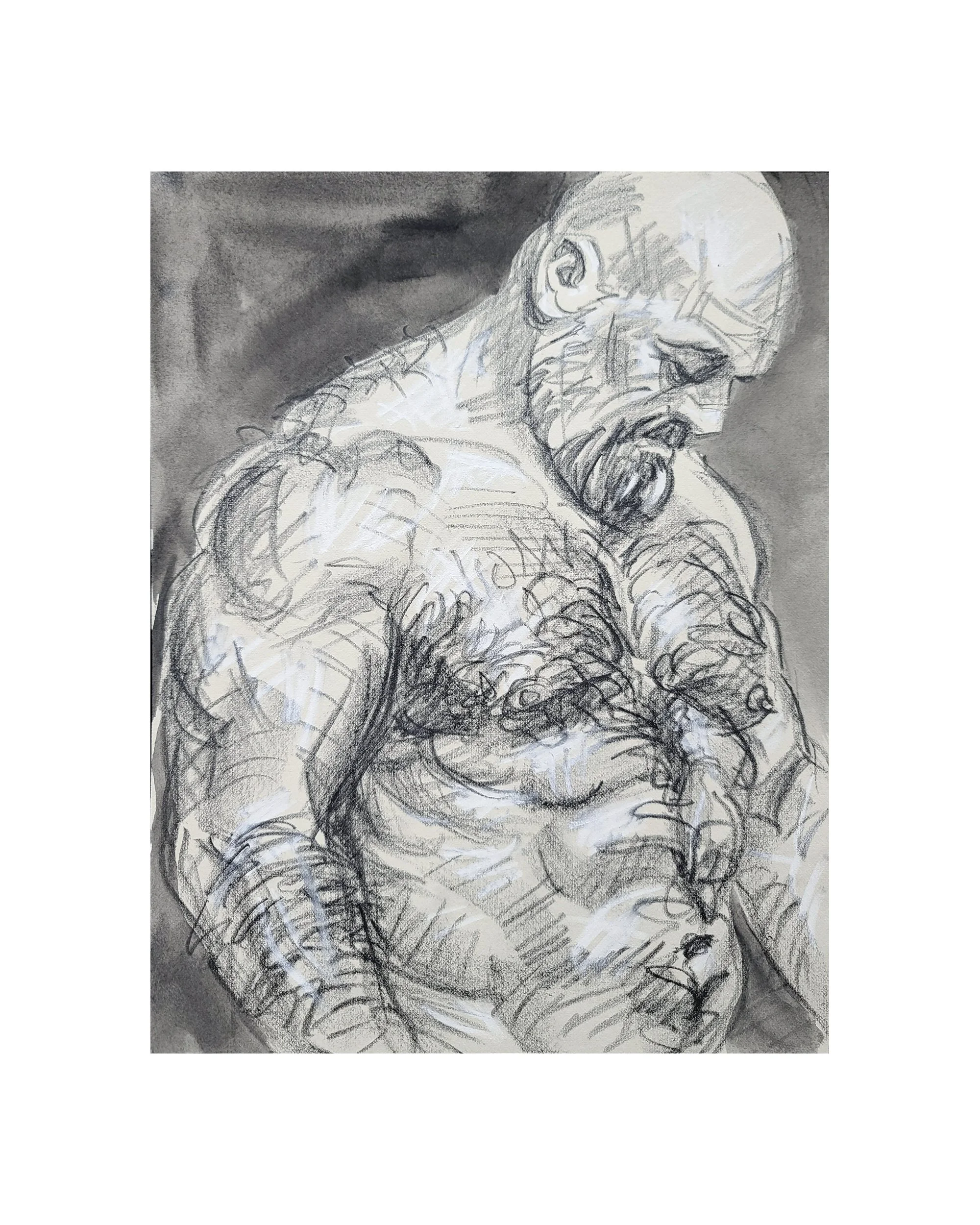 Bear Looking Downward, 9x12 inches, crayon and watercolor on Rives BFK, by Kenney Mencher Square.jpg