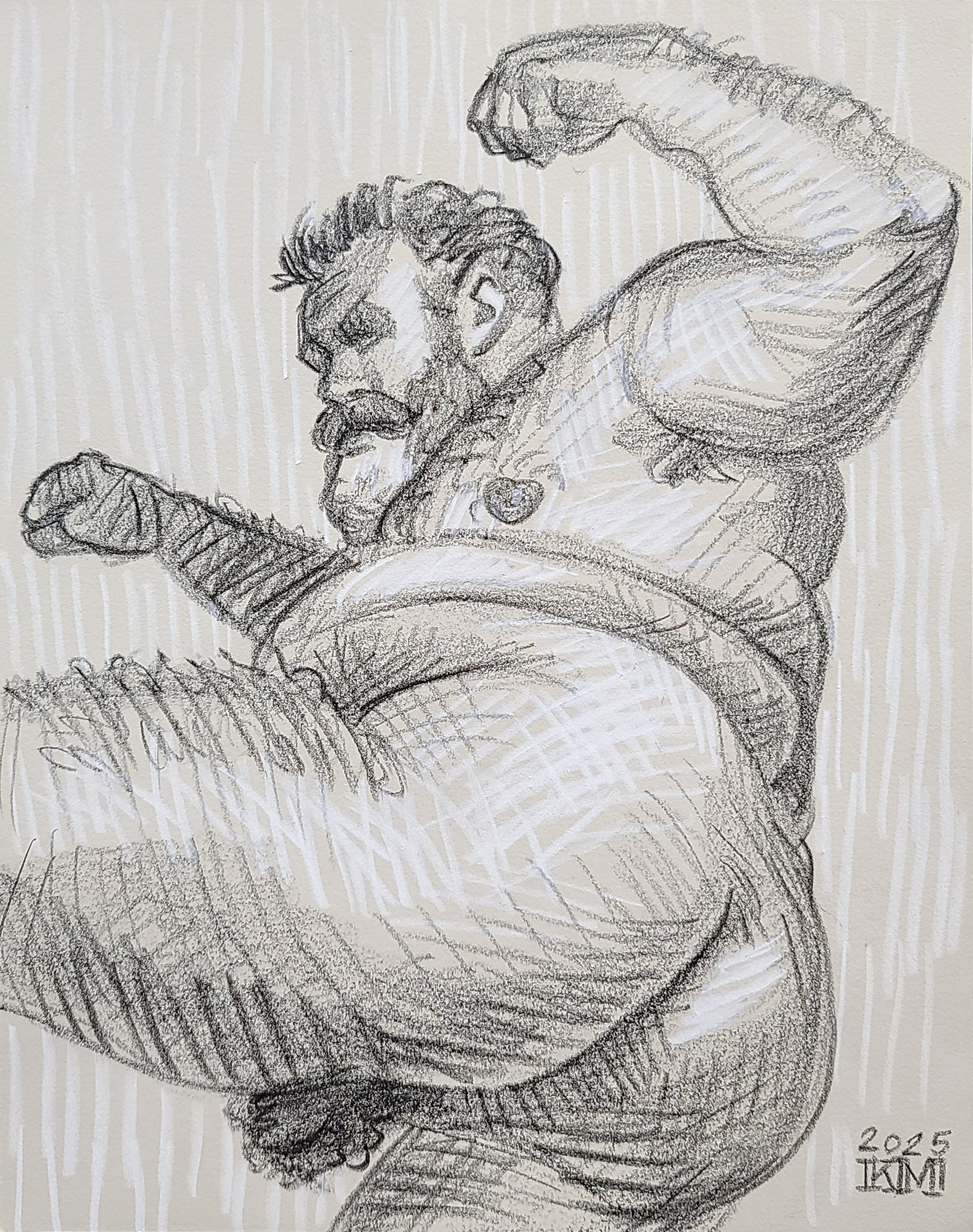 Beef and Bravado, 11x14 inches, black and white crayon on gray Rives BFK, by Kenney Mencher .jpg