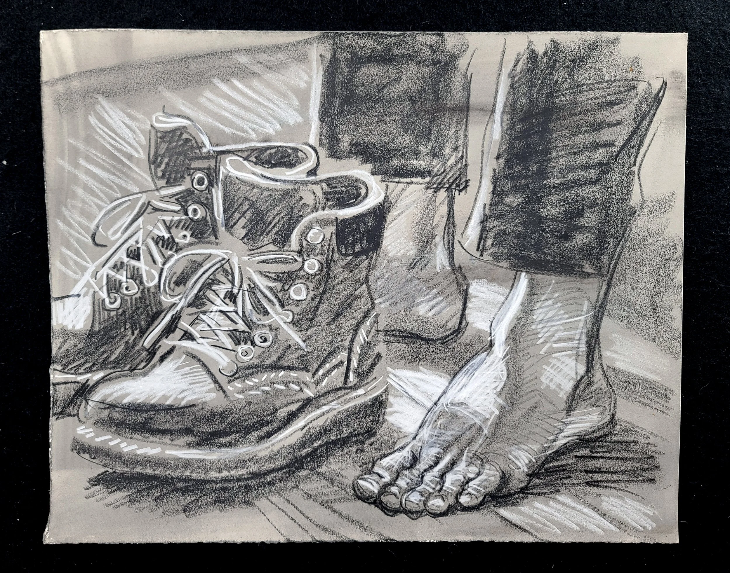 My Feet and Shoes, Self Portrait with my Bunions, 16x20 inches, crayon on toned Rives BFK, by Kenney Mencher  (3).jpg