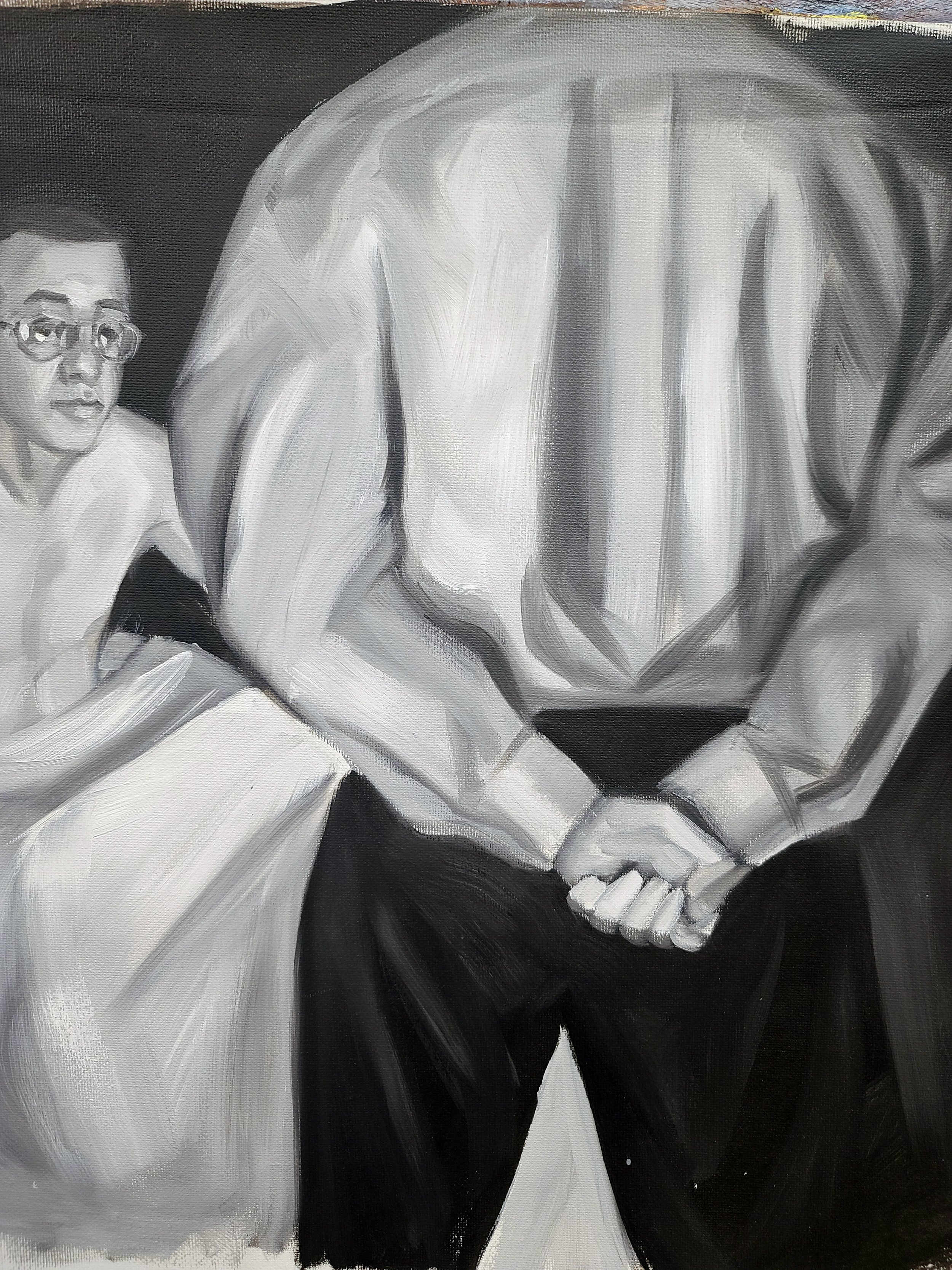 Greeny in my Dream, 18x24 inches black and white oil paint on canvas paper by Kenney Mencher (18).jpg