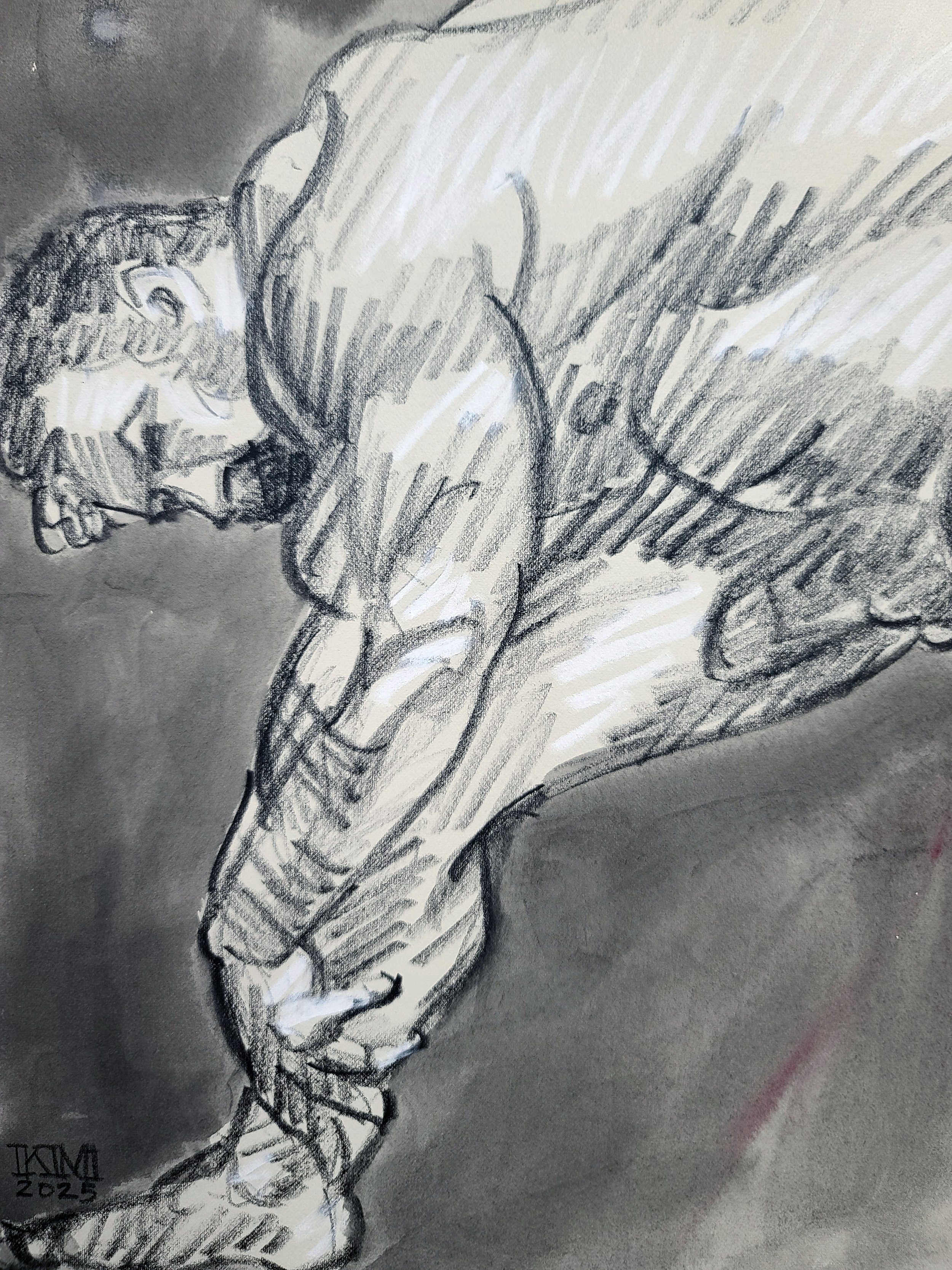 Stretching, 11x14 inches, crayon and watercolor on tan Rives BFK by Kenney Mencher (1).jpg