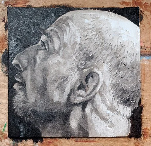 Self Portrait, (Head Study Profile Looking Left), 12x12 inches, oil on canvas panel, by Kenney Mencher .jpg