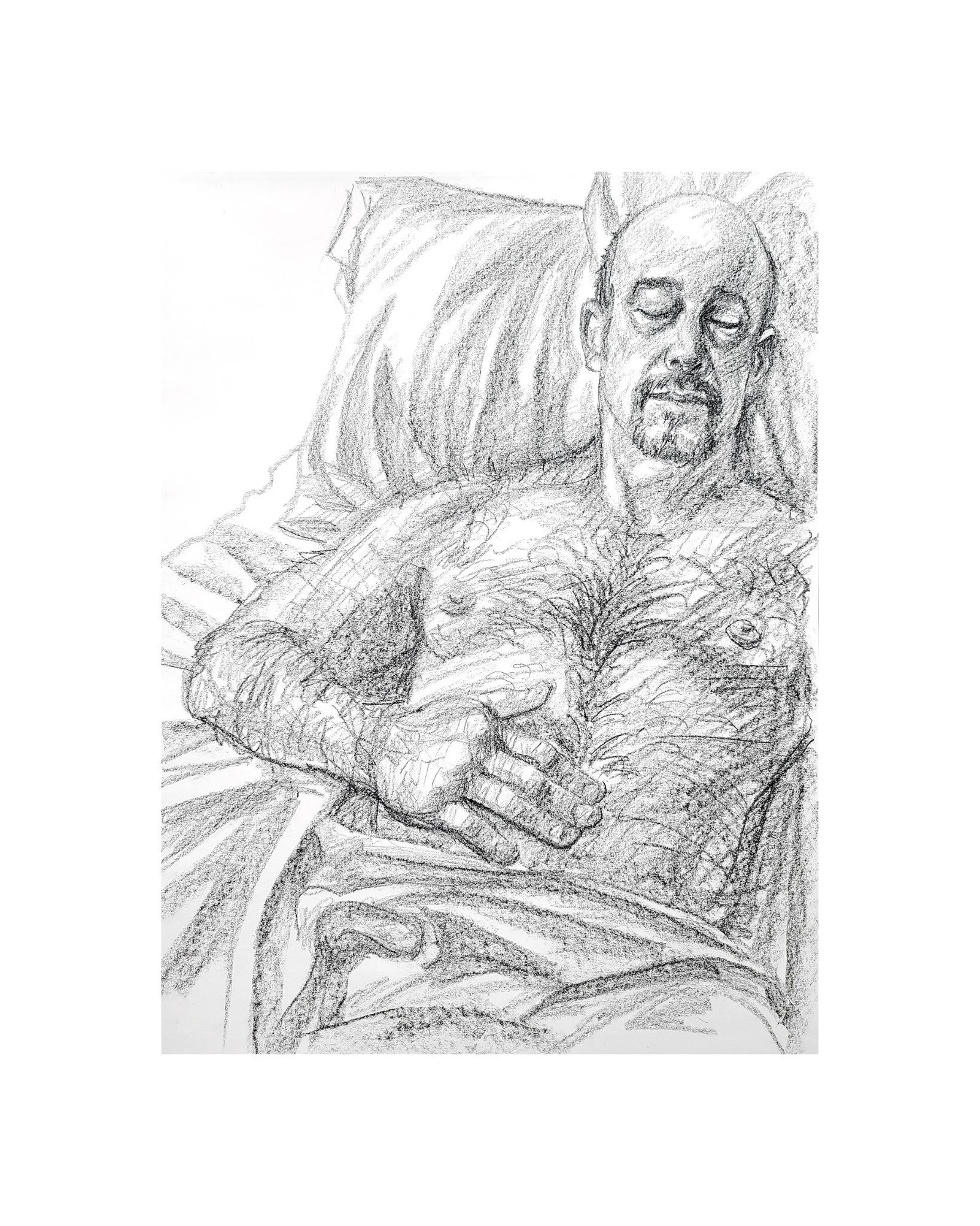 Self Portrait, Dreaming, 24x18 inches, crayon on paper, by Kenney Mencher