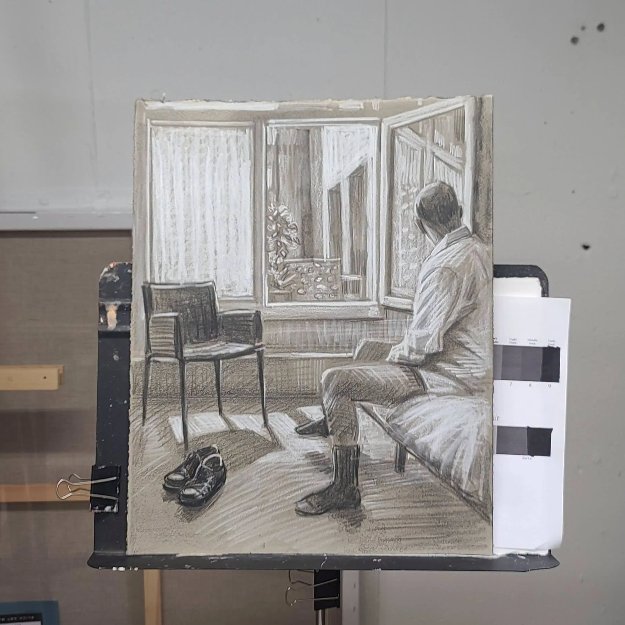 Monday 9-15 AM (Padua) 20x16 inches crayon on toned paper by Kenney Mencher white in situ.jpg